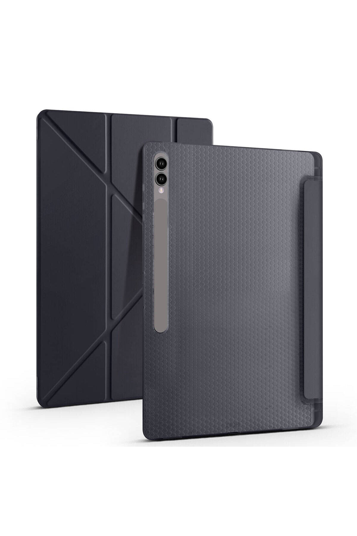 Galaxy Tab S10 Ultra Kılıf MXSP Tri Folding Kalem Bölmeli Standlı Kılıf - Kırmızı Uyumlu