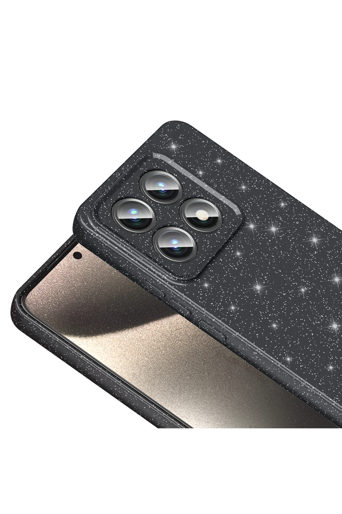 14T Kılıf Kamera Korumalı Simli Lüks EFFX Koton Kapak - Siyah