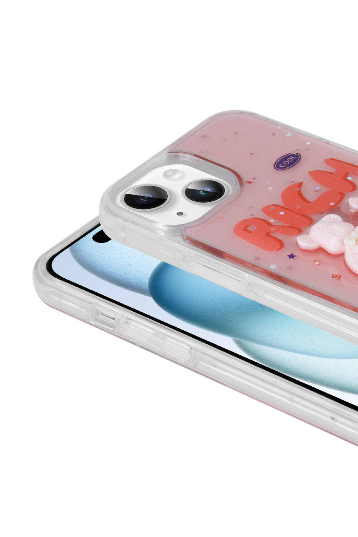 iPhone 13 Uyumlu Kabartma Figürlü Parlak TLZN Minimini Silikon Kılıf-Kırmızı