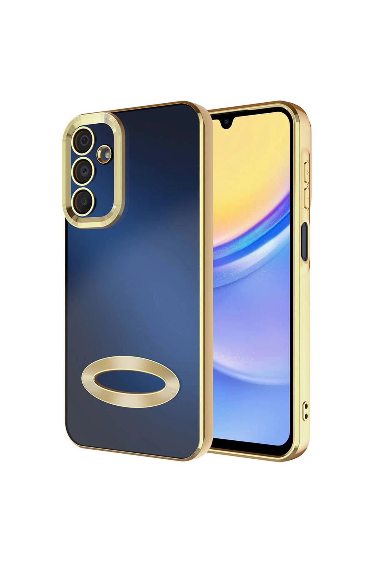 Galaxy A25 Kılıf Kamera Korumalı Logo Gösteren UCY Omega Kapak - Gold