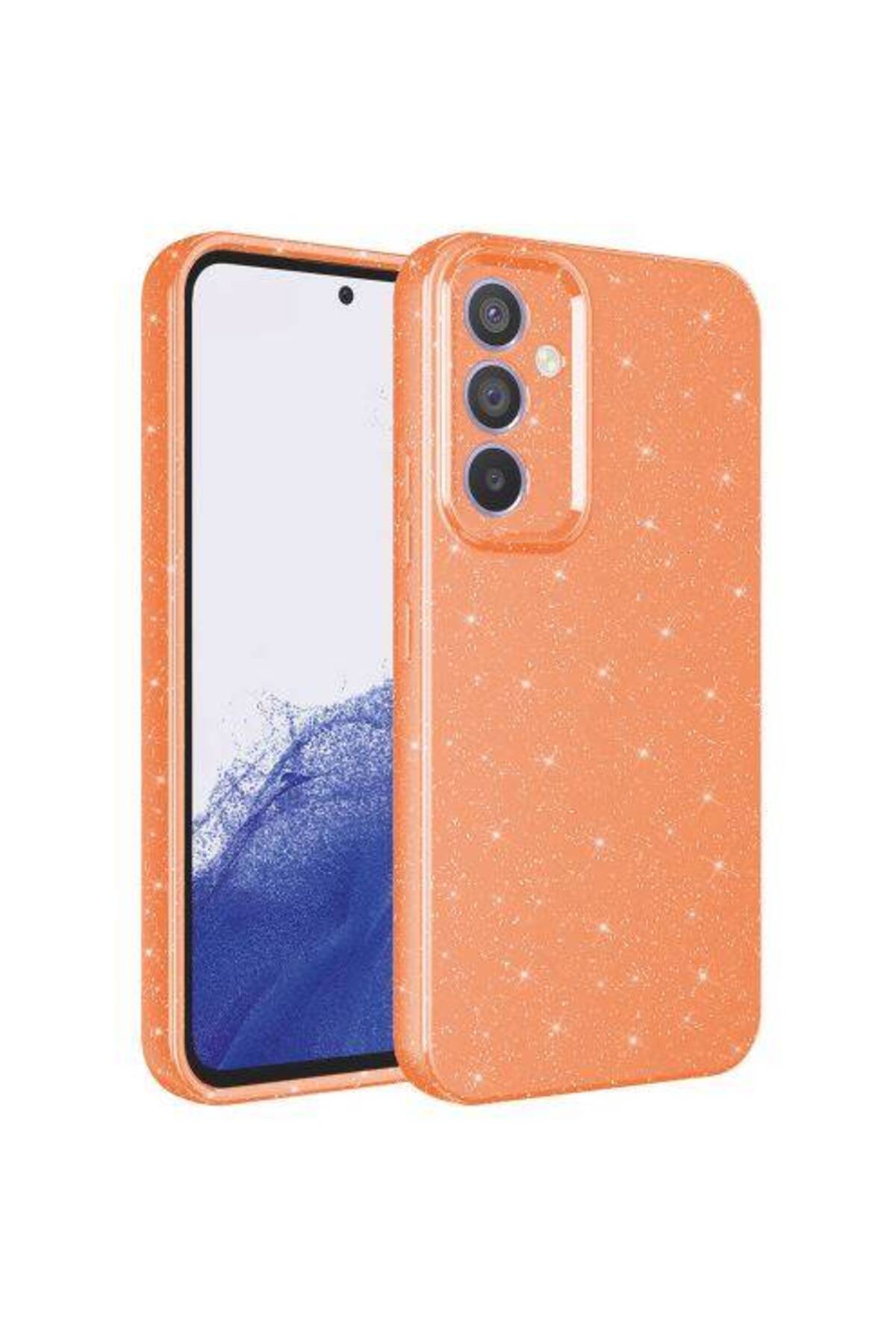 Galaxy A34 Kılıf Kamera Korumalı Simli Lüks LCKC Koton Kapak - Turuncu