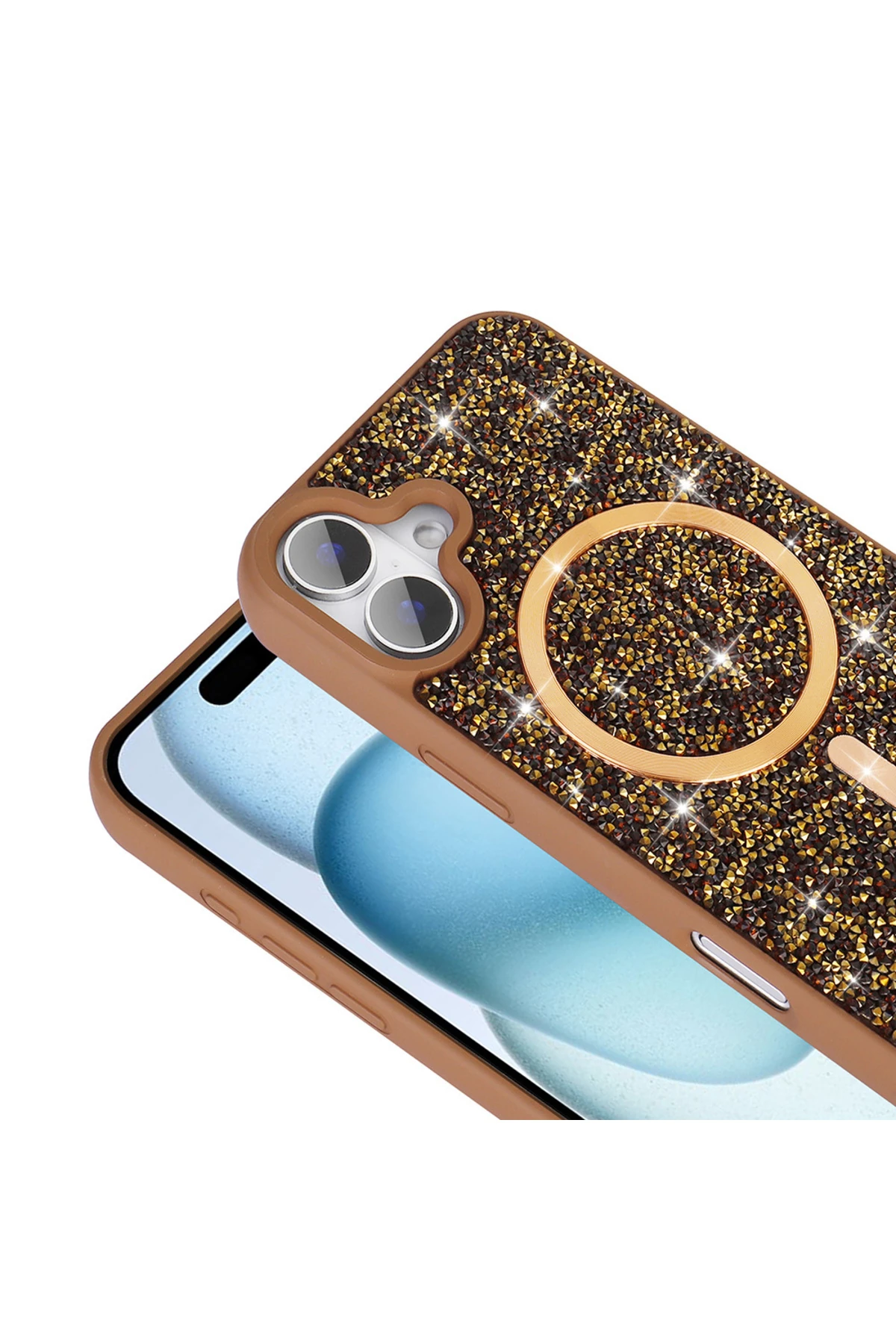 iPhone 16 Pro Kılıf Pırlanta Tasarımlı Magsafe Şarj Özellikli NXXA Mozaik Silikon Kapak - Siyah