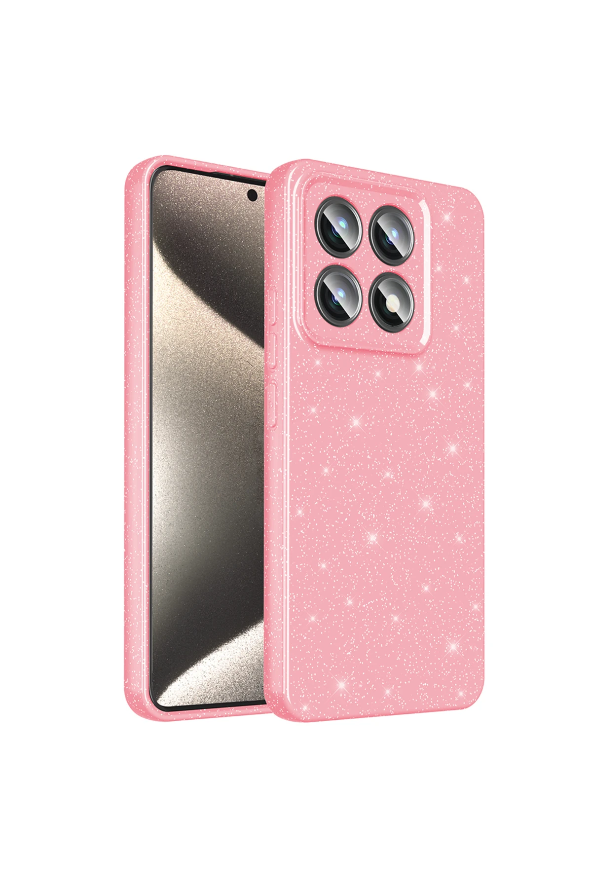 14T Pro Kılıf Kamera Korumalı Simli Lüks OMSY Koton Kapak - Açık Pembe