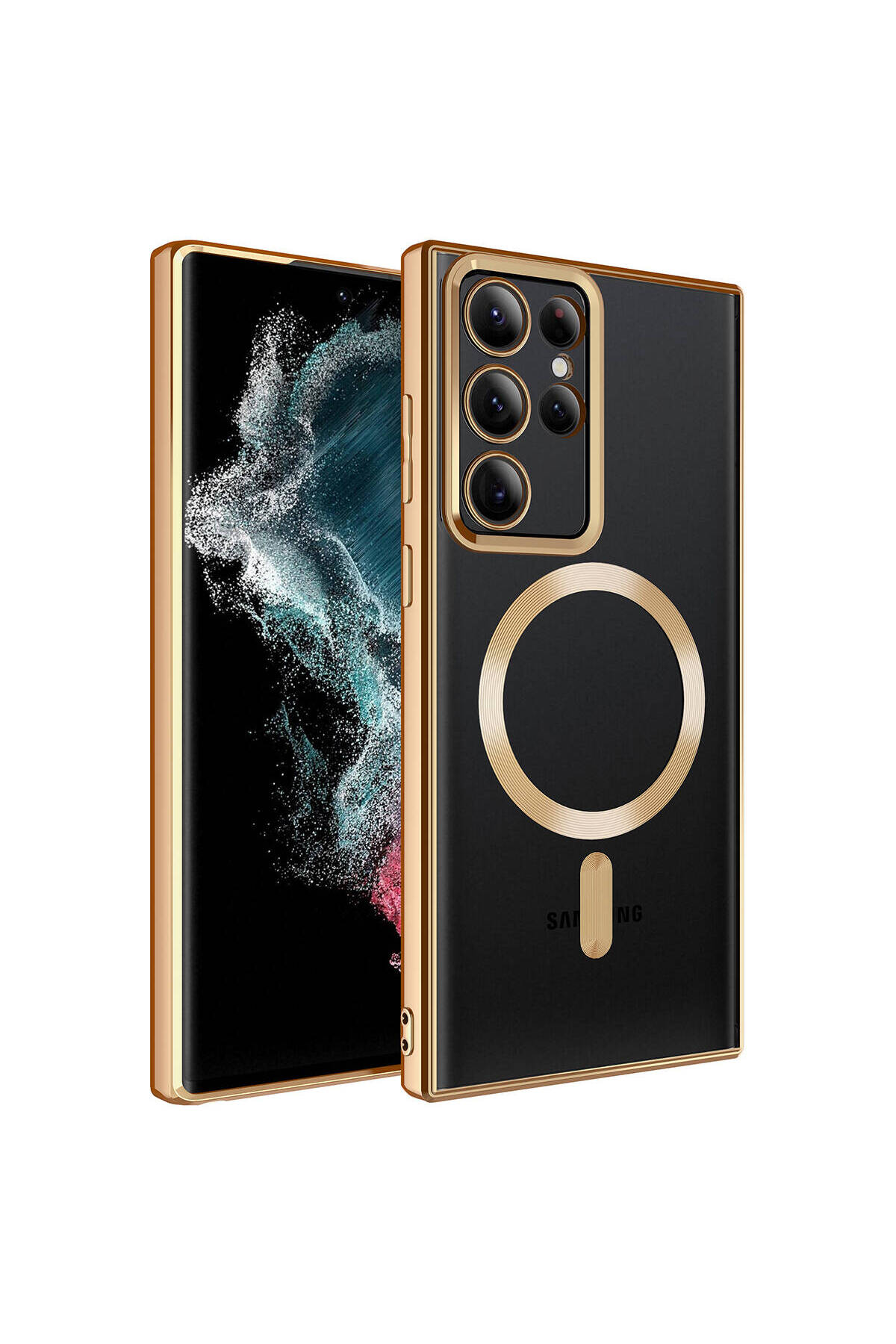 Galaxy S22 Ultra Uyumlu Magsafe Wireless Şarj Özellikli HZRV Setro Silikon-Gold