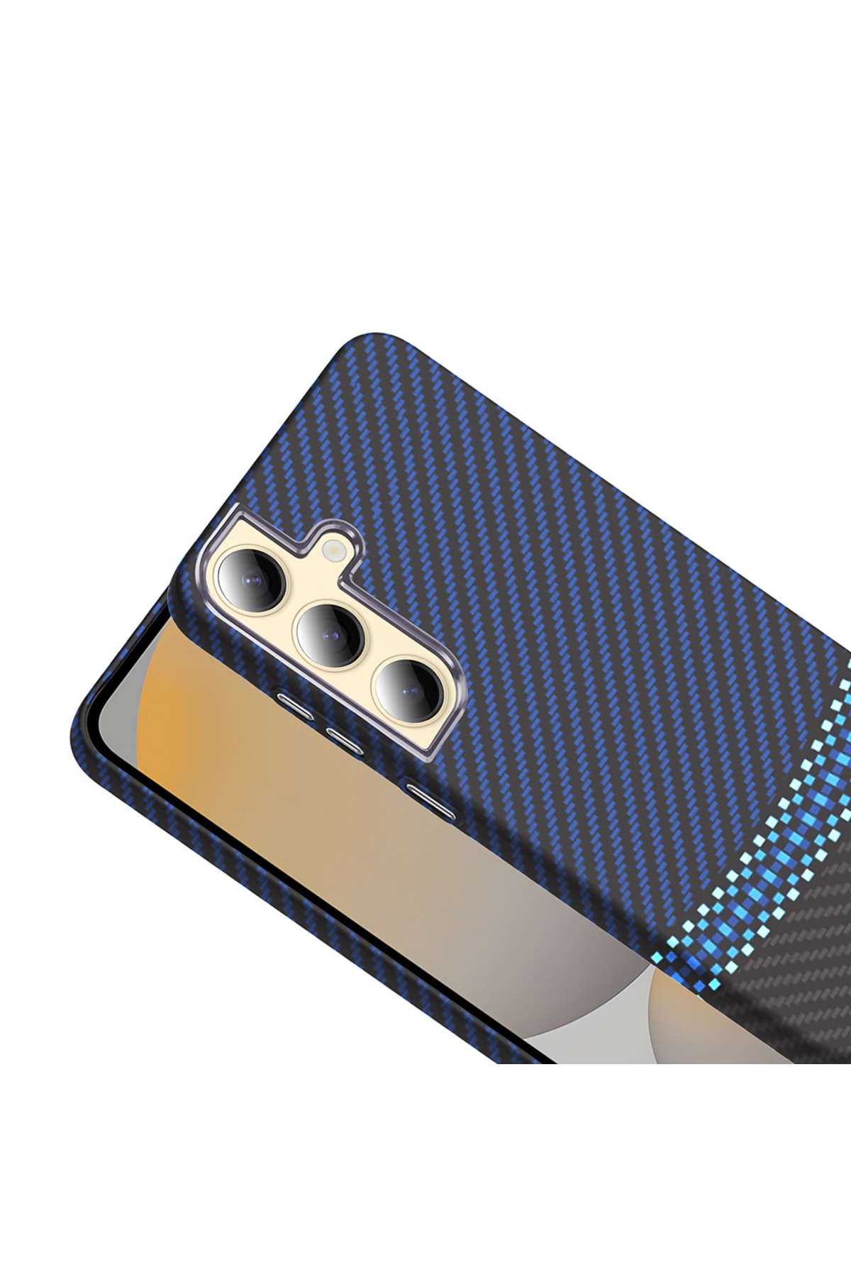 Galaxy S24 Plus Kılıf M-safe Şarj Özellikli Karbon Fiber Görünümlü TKNC Gros Kapak - Siyah-Lacivert