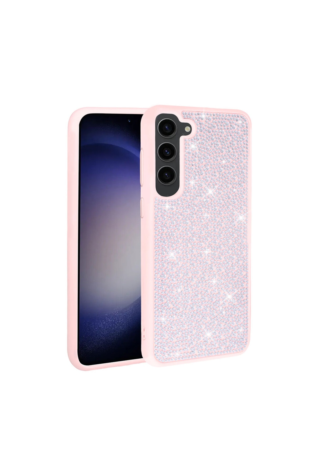 Galaxy S23 Uyumlu Parlak Taşlı Tasarım TKNC Ston Kılıf-Pembe