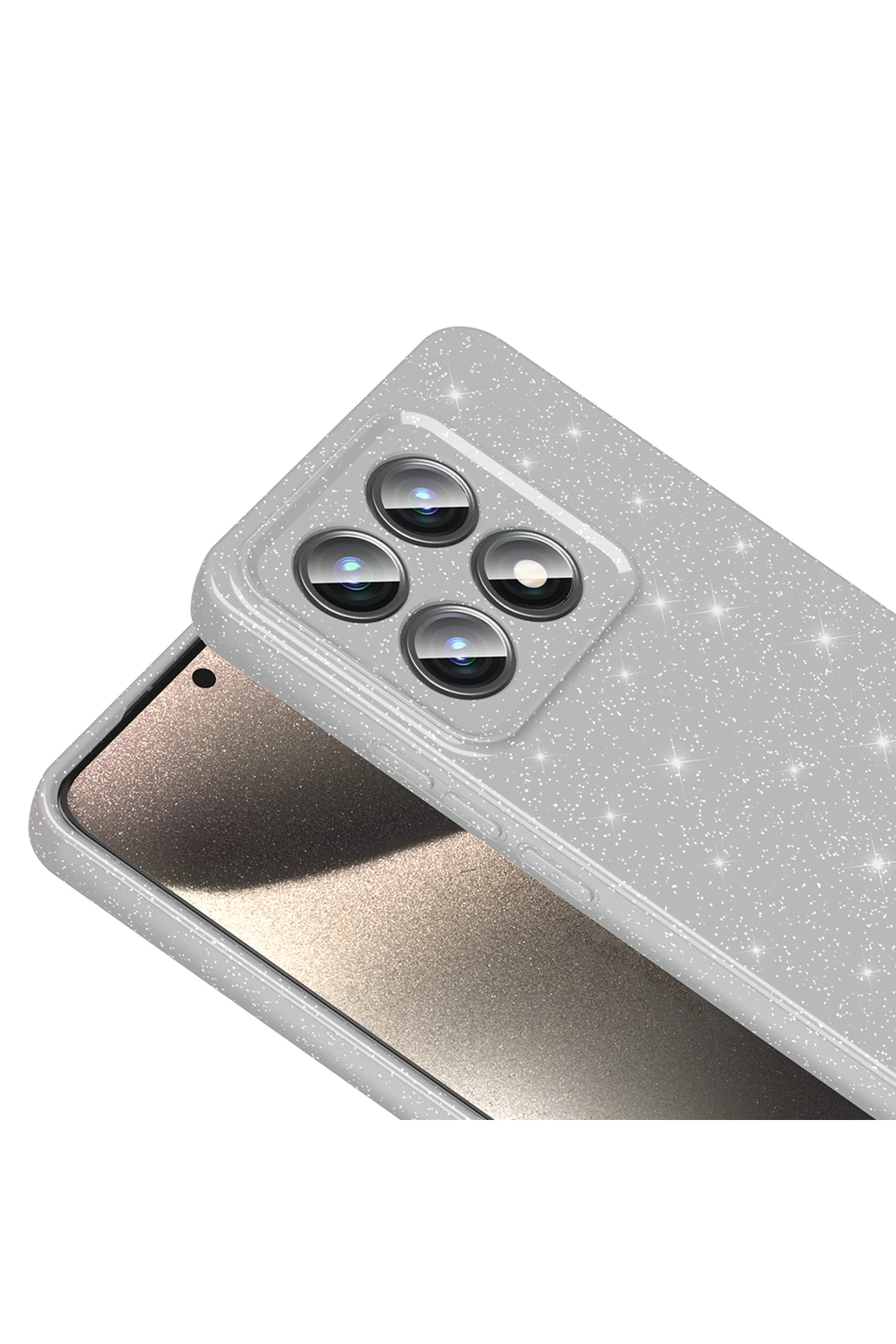 14T Pro Kılıf Kamera Korumalı Simli Lüks OMSY Koton Kapak - Açık Pembe