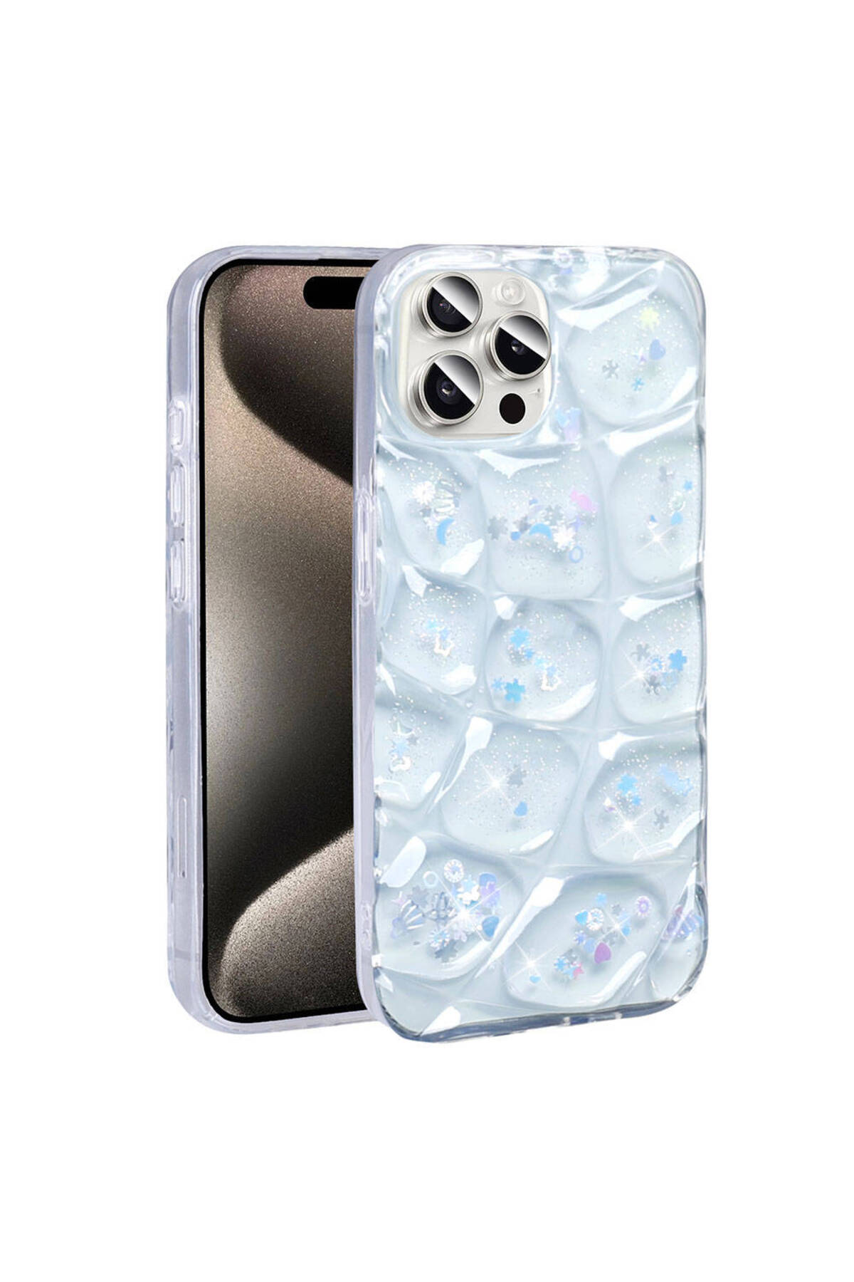 iPhone 15 Pro Max Kılıf Simli 3D Desenli HZRV Hacar Kapak - Beyaz