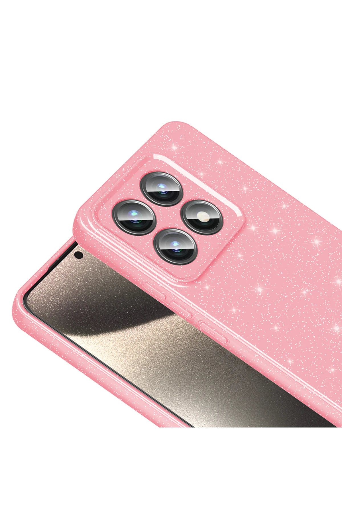 14T Kılıf Kamera Korumalı Simli Lüks KHYR Koton Kapak - Açık Pembe