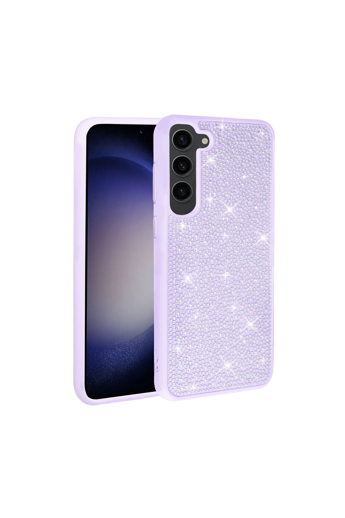 Galaxy S23 Plus Uyumlu Parlak Taşlı Tasarım MSCS Ston Kılıf-Lila
