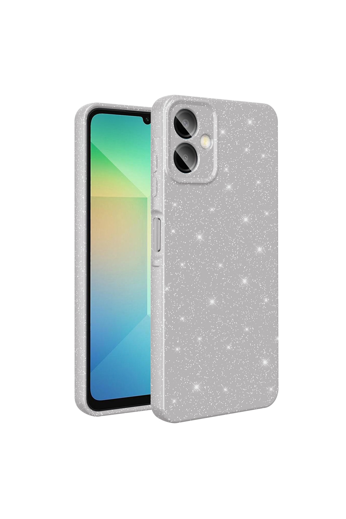 Galaxy A06 Kılıf Kamera Korumalı Simli Lüks KHYR Koton Kapak - Gümüş