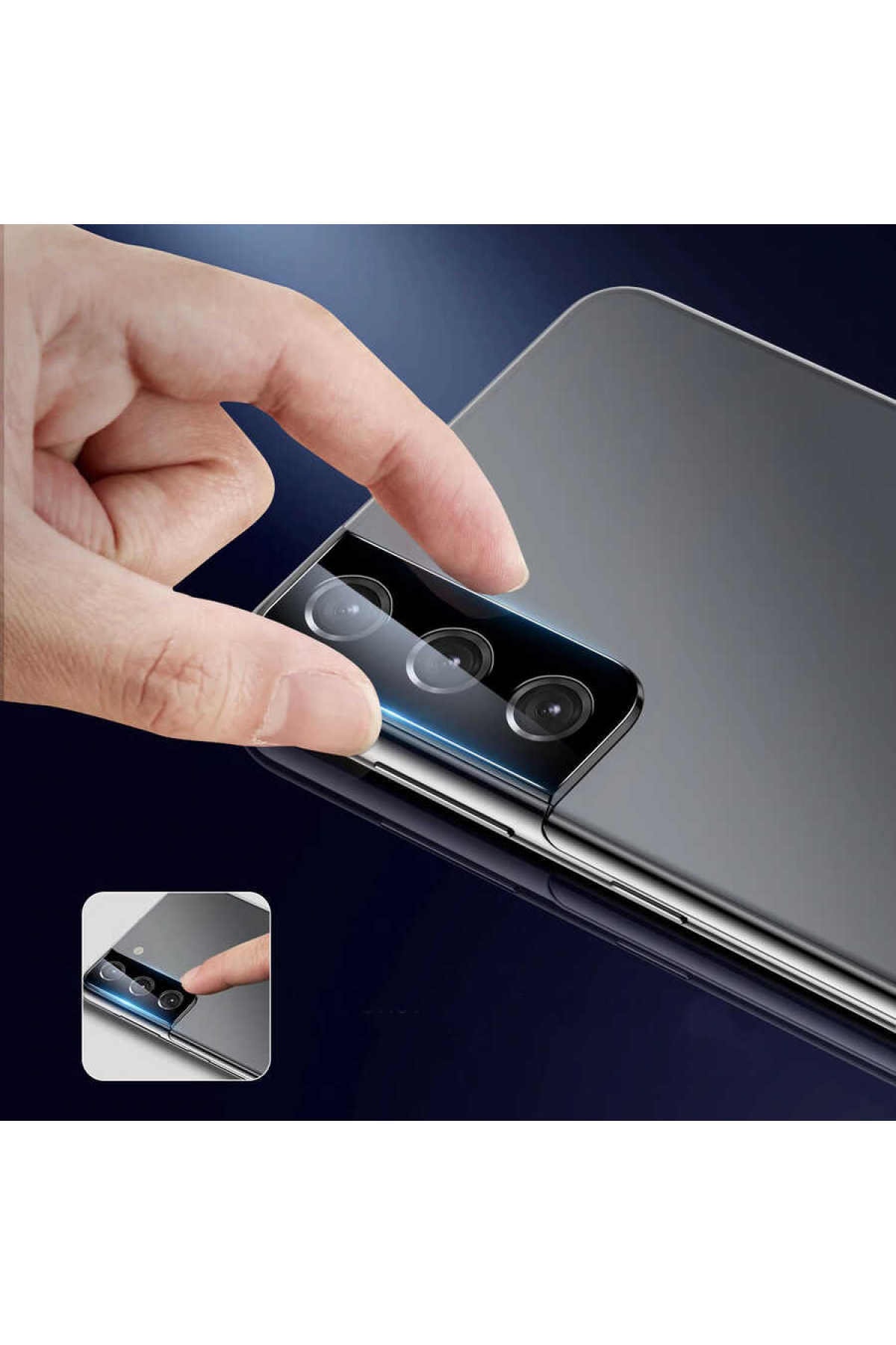 Galaxy S21 Uyumlu ECRZ Kamera Koruyucu Cam Filmi-Siyah