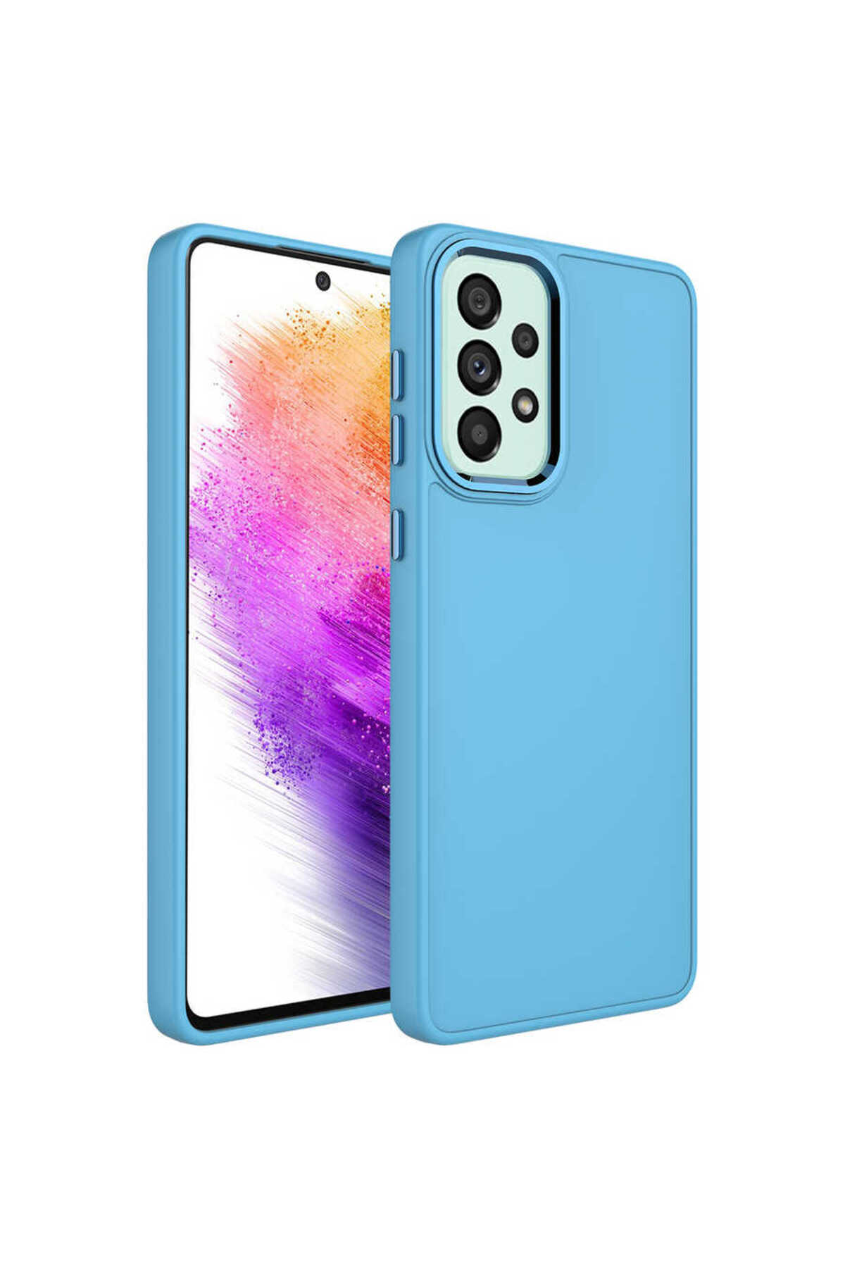 Galaxy A32 4G Kılıf Metal Çerçeve ve Buton Tasarımlı Silikon OMSY Luna Kapak - Koyu Yeşil