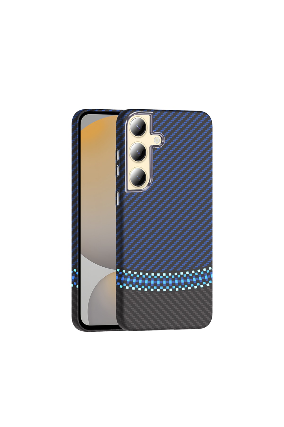Galaxy S24 Plus Kılıf M-safe Şarj Özellikli Karbon Fiber Görünümlü TKNC Gros Kapak - Siyah-Lacivert