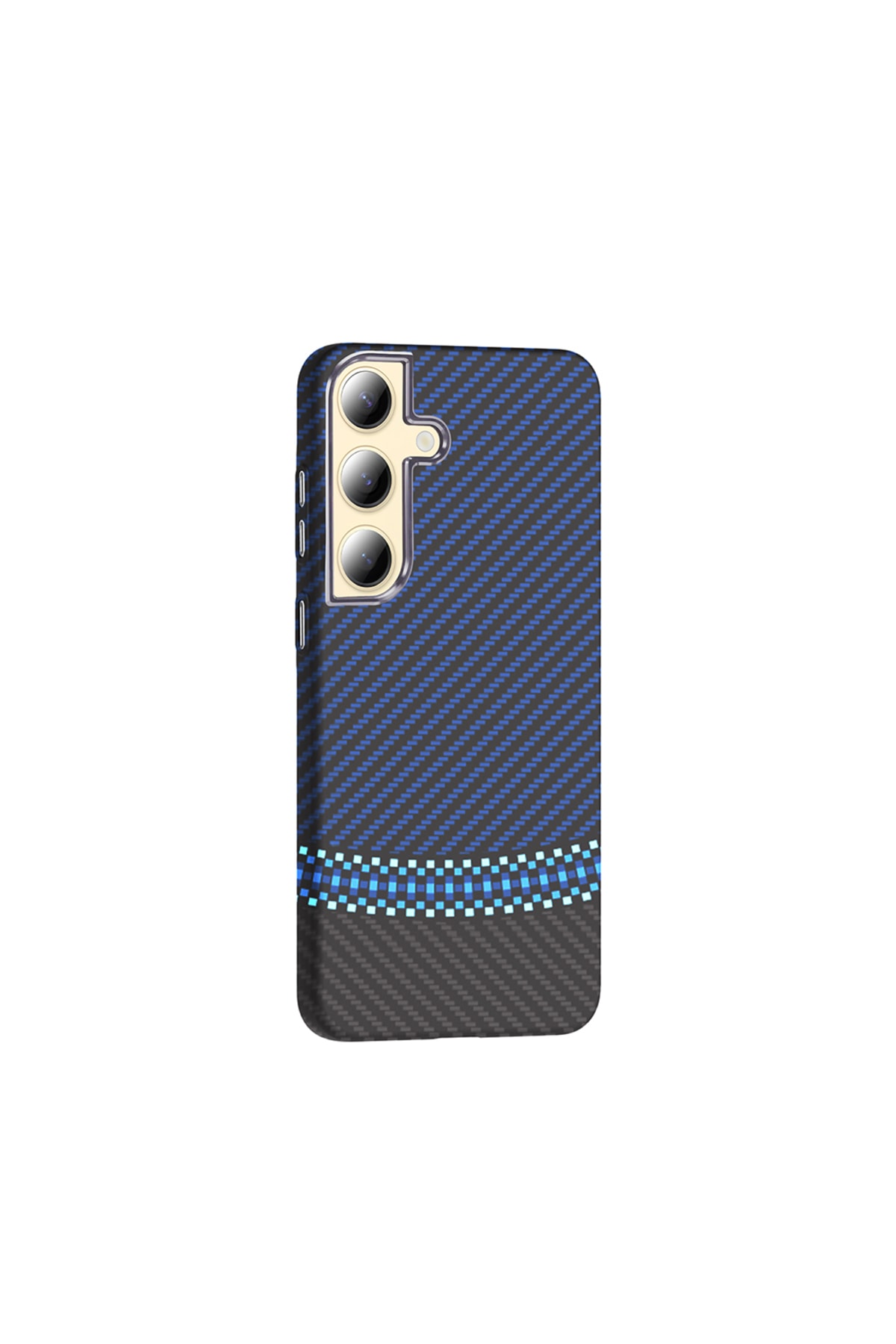 Galaxy S24 Plus Kılıf M-safe Şarj Özellikli Karbon Fiber Görünümlü TKNC Gros Kapak - Siyah-Lacivert