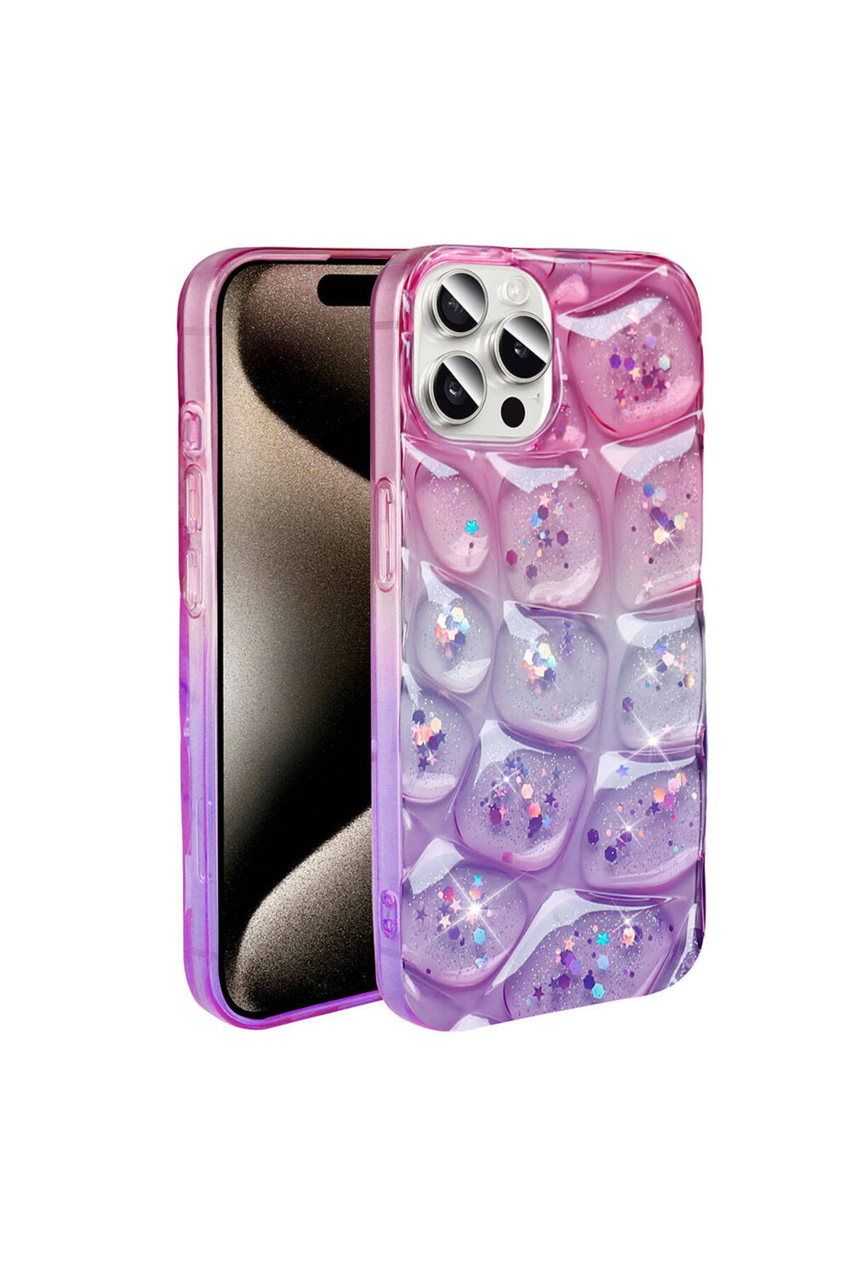 iPhone 15 Pro Max Kılıf Simli 3D Desenli HZRV Hacar Kapak - Beyaz