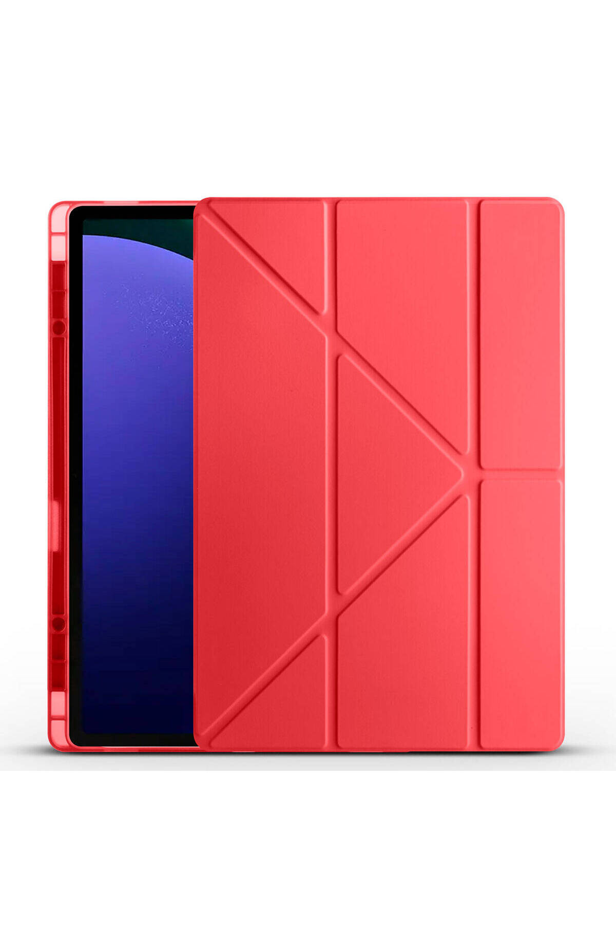 Galaxy Tab S10 Ultra Kılıf MXSP Tri Folding Kalem Bölmeli Standlı Kılıf - Kırmızı Uyumlu