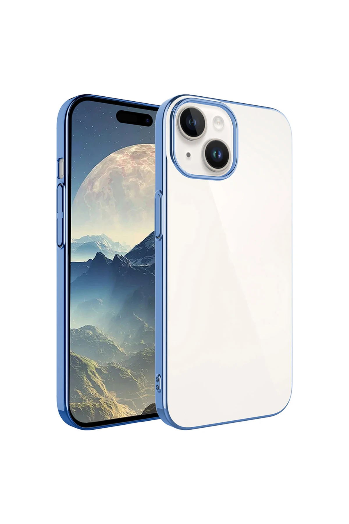 iPhone 15 Plus Uyumlu Sert PC Renkli Çerçeveli NXXA Riksos Kılıf-Sierra Mavi