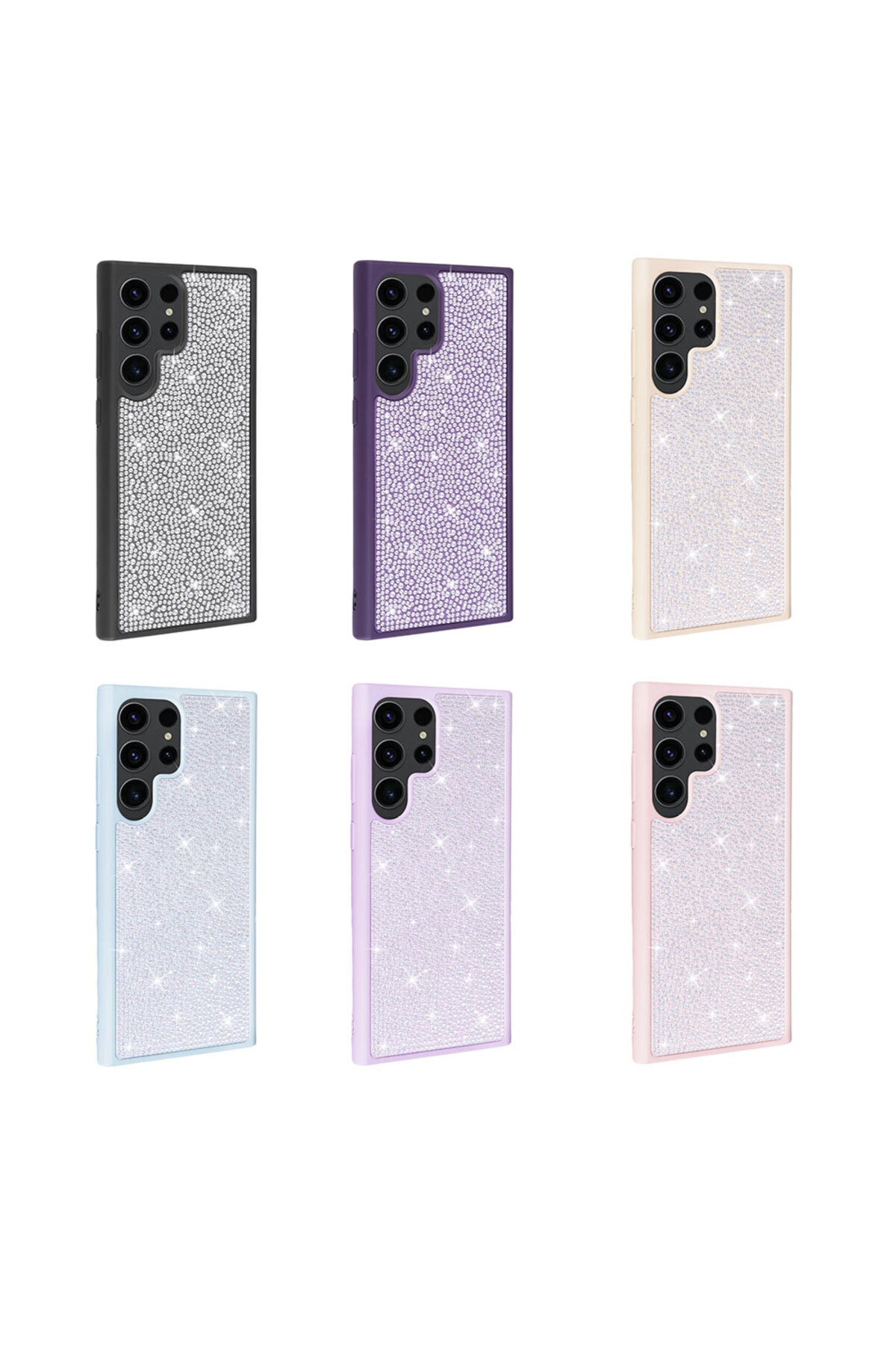 Galaxy S23 Ultra Uyumlu Parlak Taşlı Tasarım HZRV Ston Kılıf-Pembe