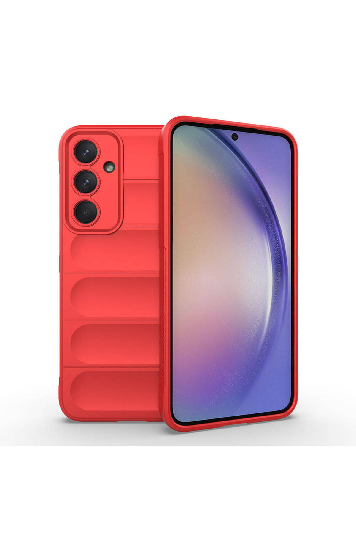 Galaxy A35 Kılıf Esnek TPU Oyuklu Arka Yüzey Tasarımlı TLZN Etnik Silikon Kapak - Kırmızı