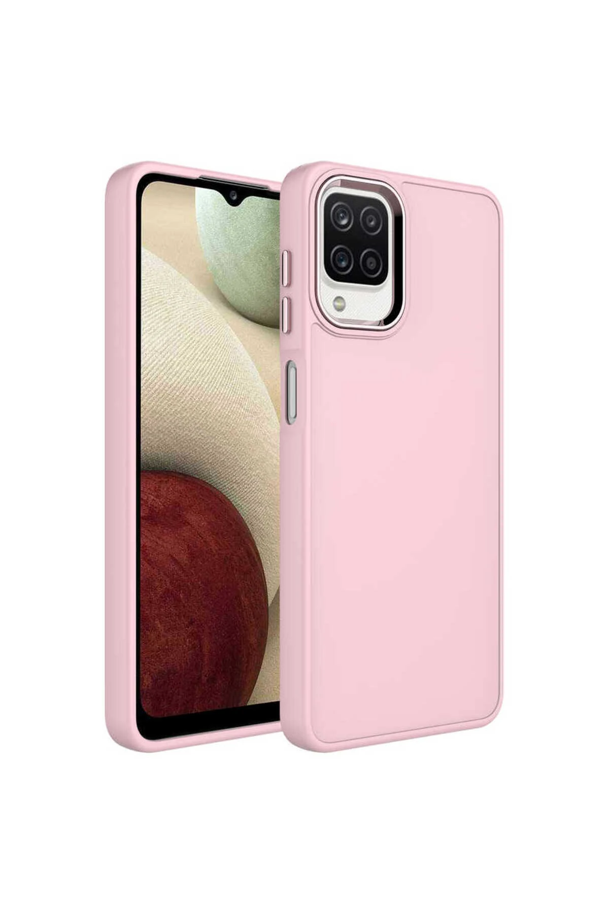 Galaxy A12 Kılıf Metal Çerçeve ve Buton Tasarımlı Silikon FZD Luna Kapak - Pembe