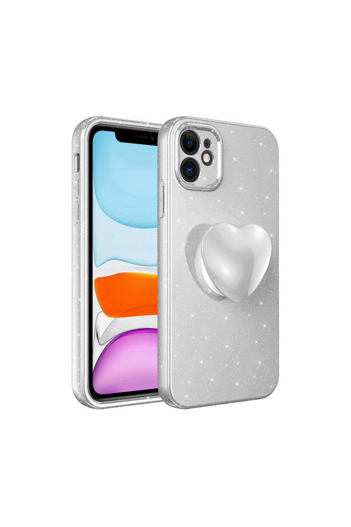 iPhone 11 Uyumlu Kamera Korumalı Simli Pop Soketli Lüks TLZN Koton Soketli Kılıf-Beyaz