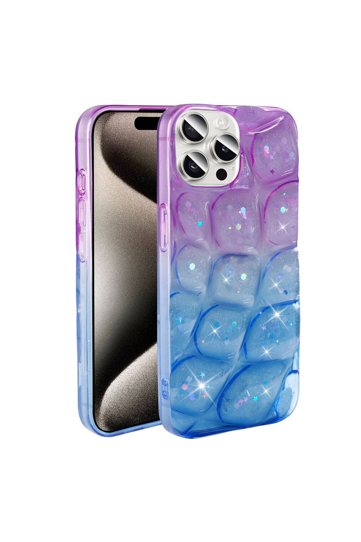 iPhone 15 Pro Max Kılıf Simli 3D Desenli HZRV Hacar Kapak - Beyaz