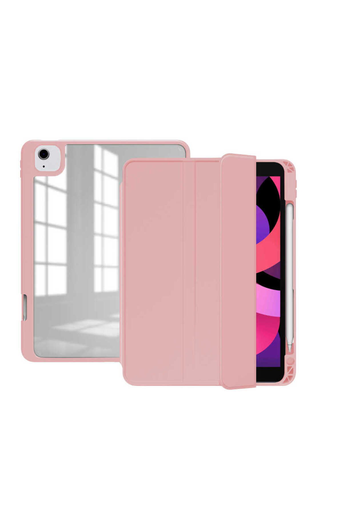 iPad Air 11 2025 M3 Kılıf OMSY Nort Arkası Şeffaf Standlı Kılıf - Pembe