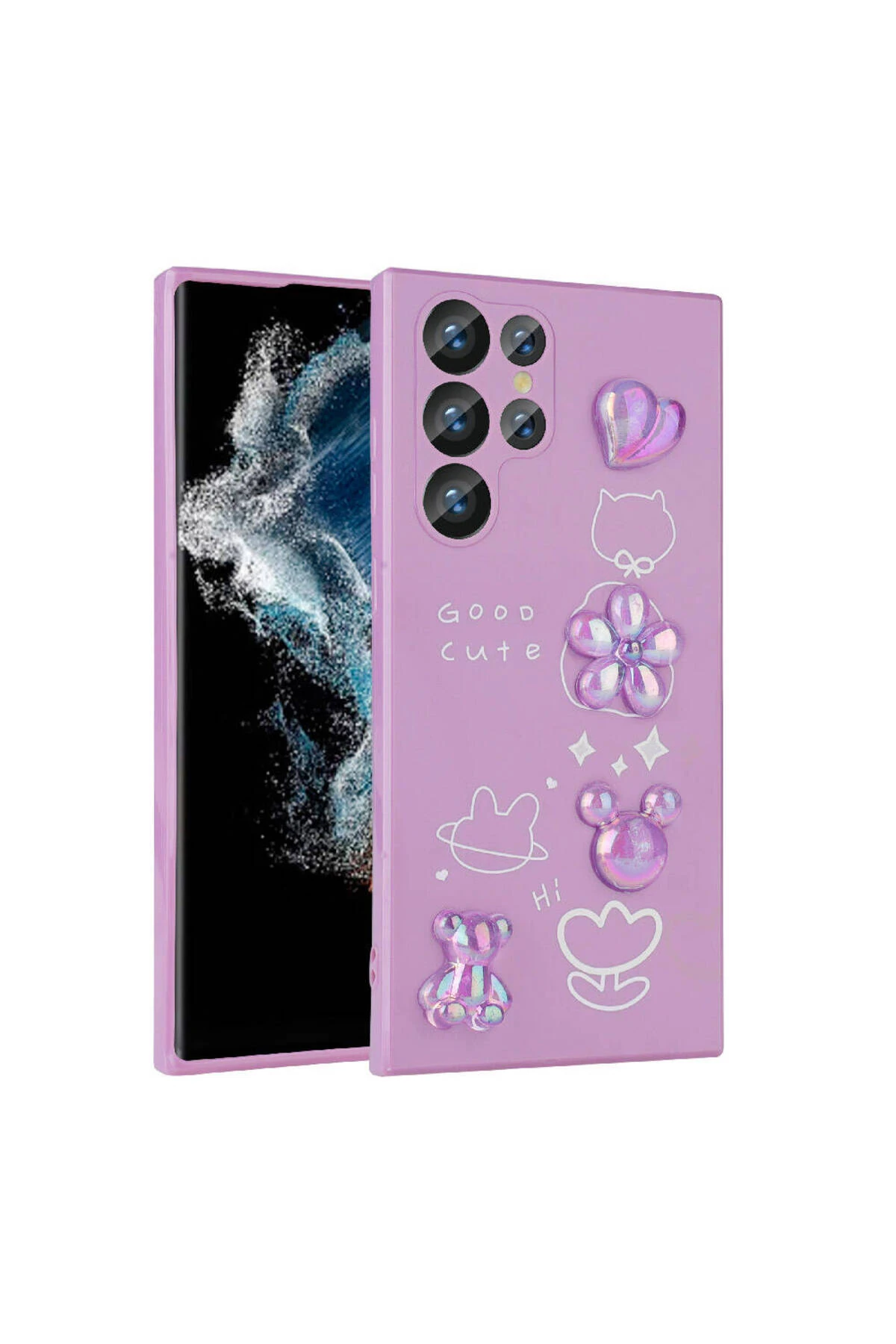 Galaxy S22 Ultra Uyumlu Kabartma Figürlü Parlak MKST Toys Silikon Kılıf-Mor