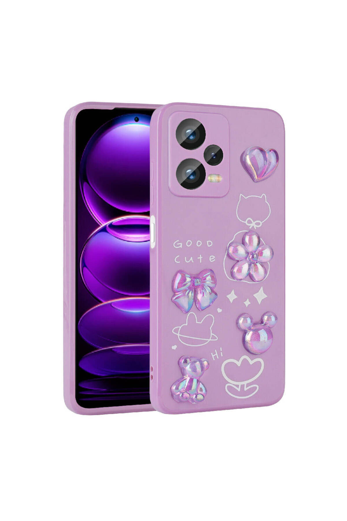 Redmi Note 12 4G Kılıf Kabartma Figürlü Parlak HZRV Toys Silikon Kapak - Pembe