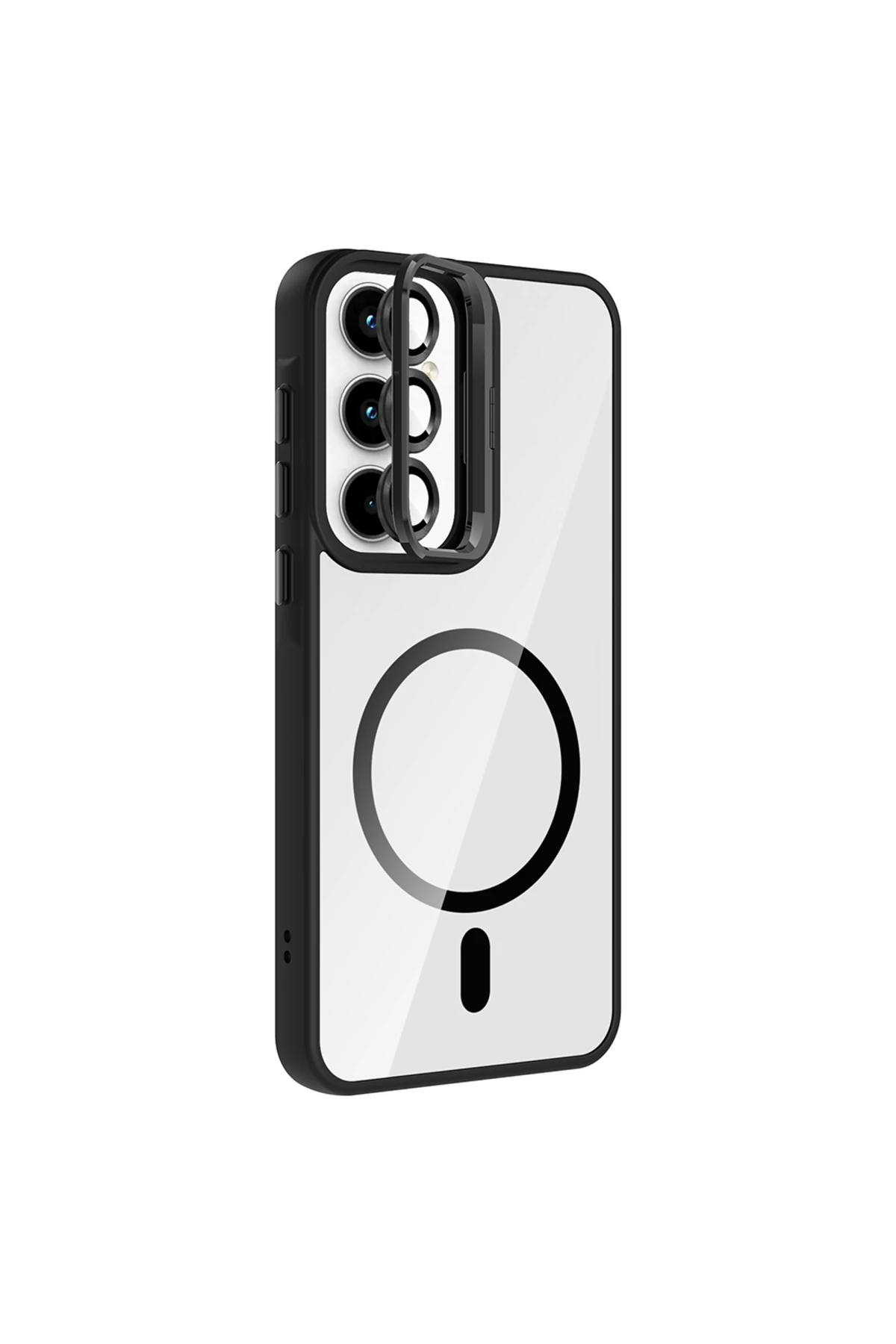 Galaxy A35 Kılıf Standlı ve Kamera Lens Hediyeli M-Safe Şarj Özellikli EFFX Etro Kapak - Gri