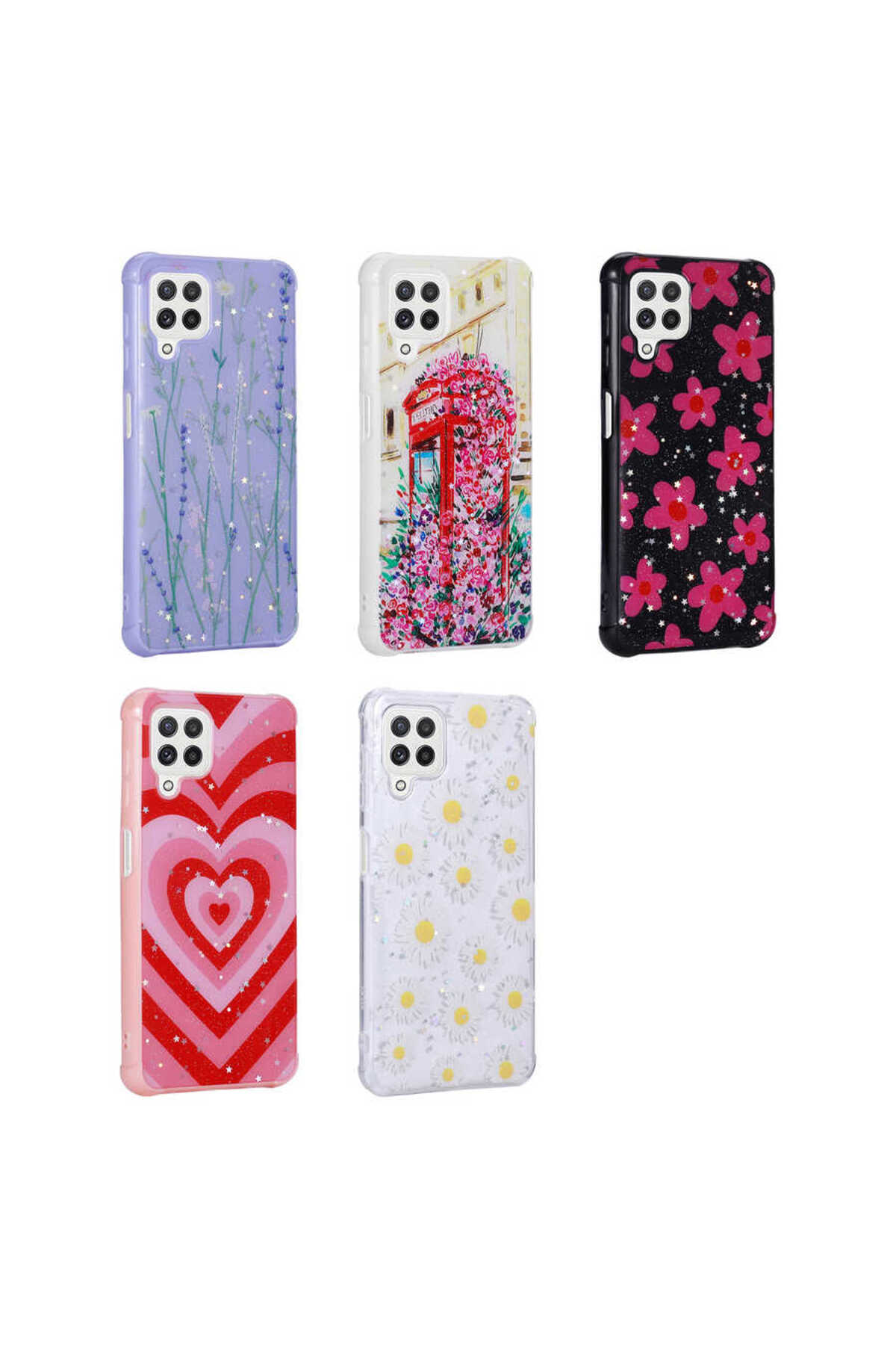 Galaxy M32 Kılıf Simli Desenli Kamera Korumalı Parlak ECRZ Popy Kapak - Papatya