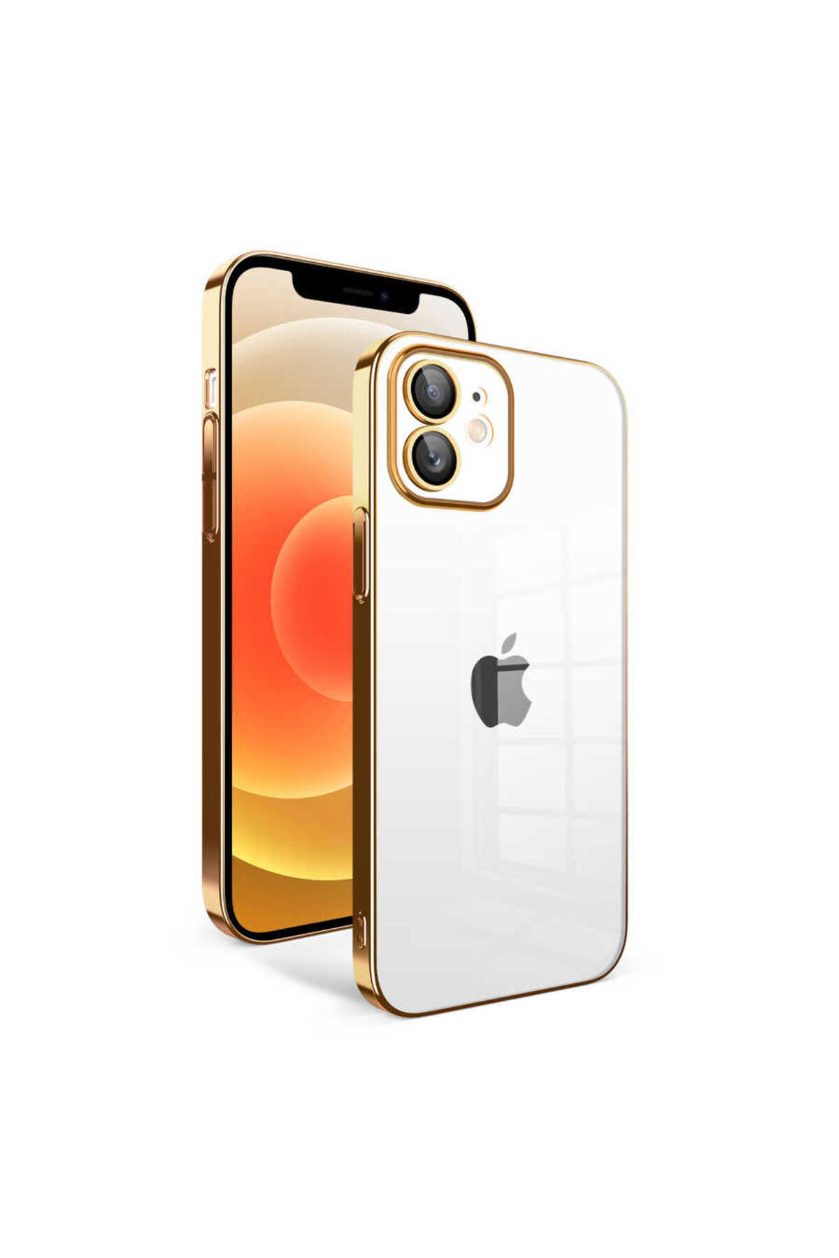 iPhone 12 Uyumlu Kamera Korumalı Renkli Çerçeveli TUVA Garaj Kılıf-Gold