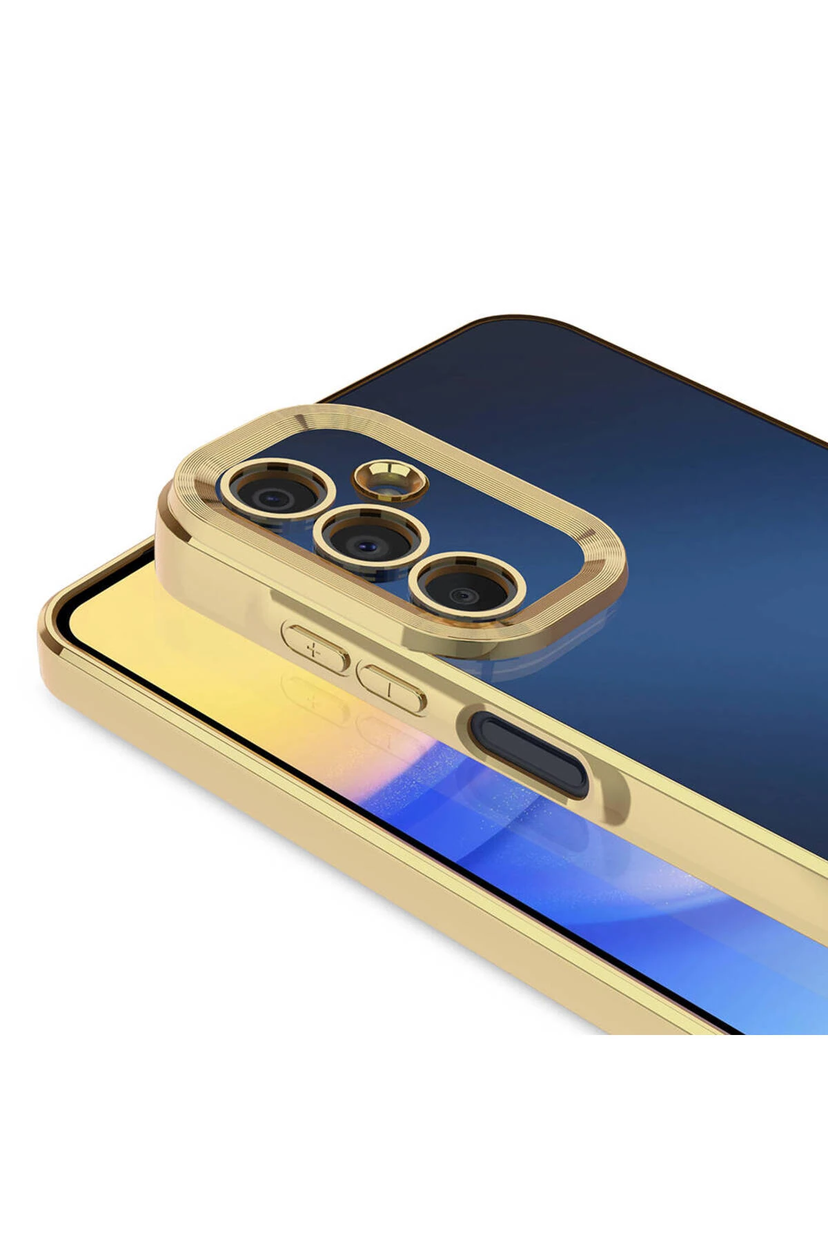 Galaxy A25 Kılıf Kamera Korumalı Logo Gösteren UCY Omega Kapak - Gold