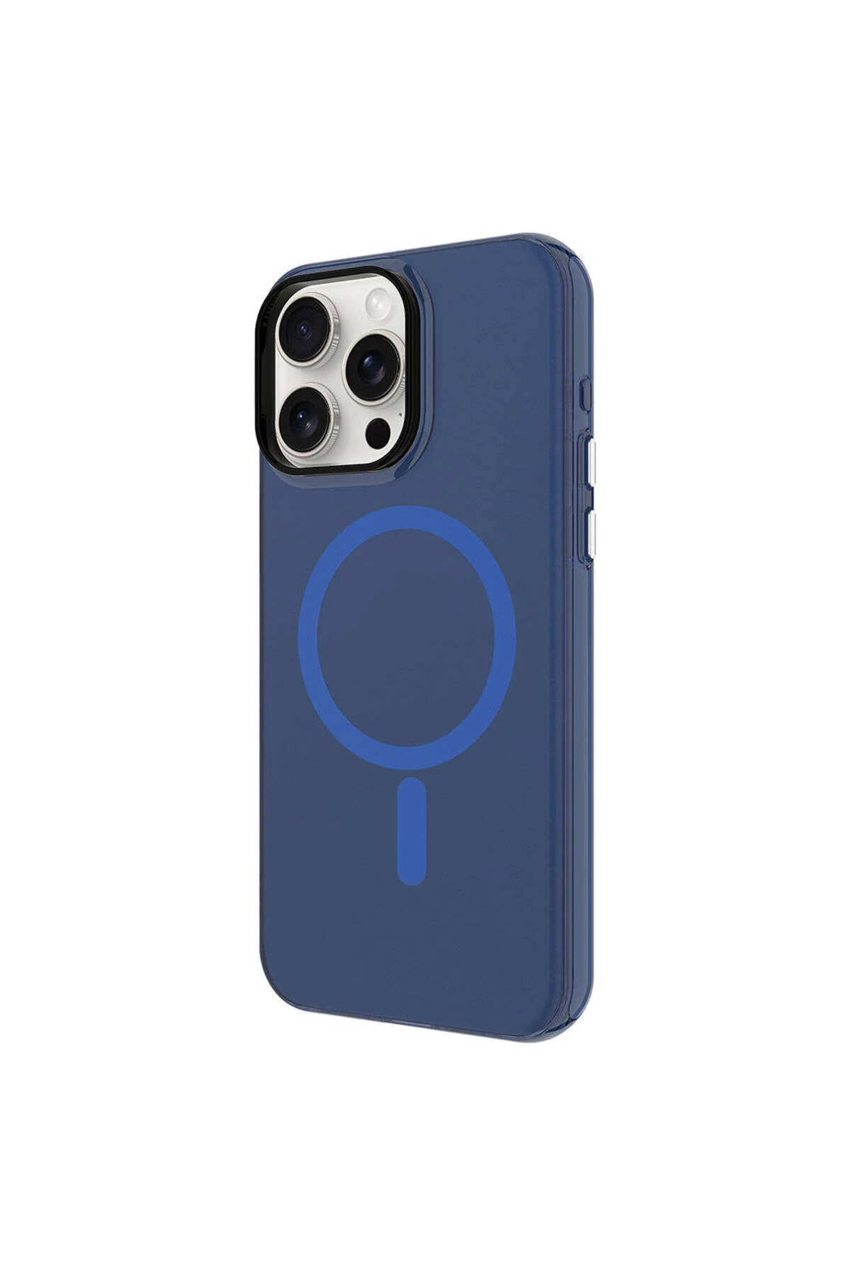 iPhone 15 Pro Uyumlu MKST Magsafe Şarj Özellikli Buzlu Transparan C-Pro Sert Kılıf-Lacivert