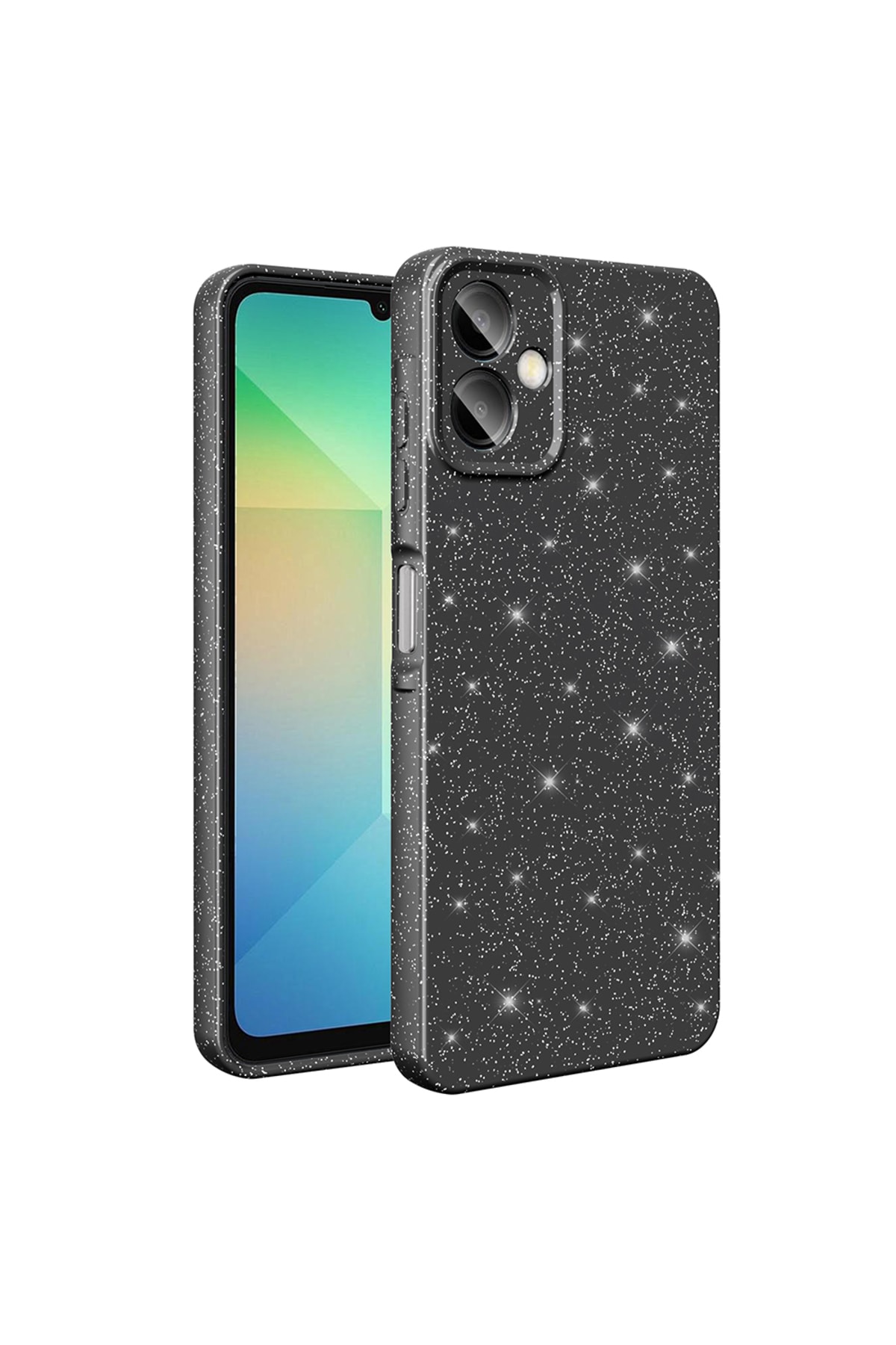 Galaxy A06 Kılıf Kamera Korumalı Simli Lüks LCKC Koton Kapak - Siyah