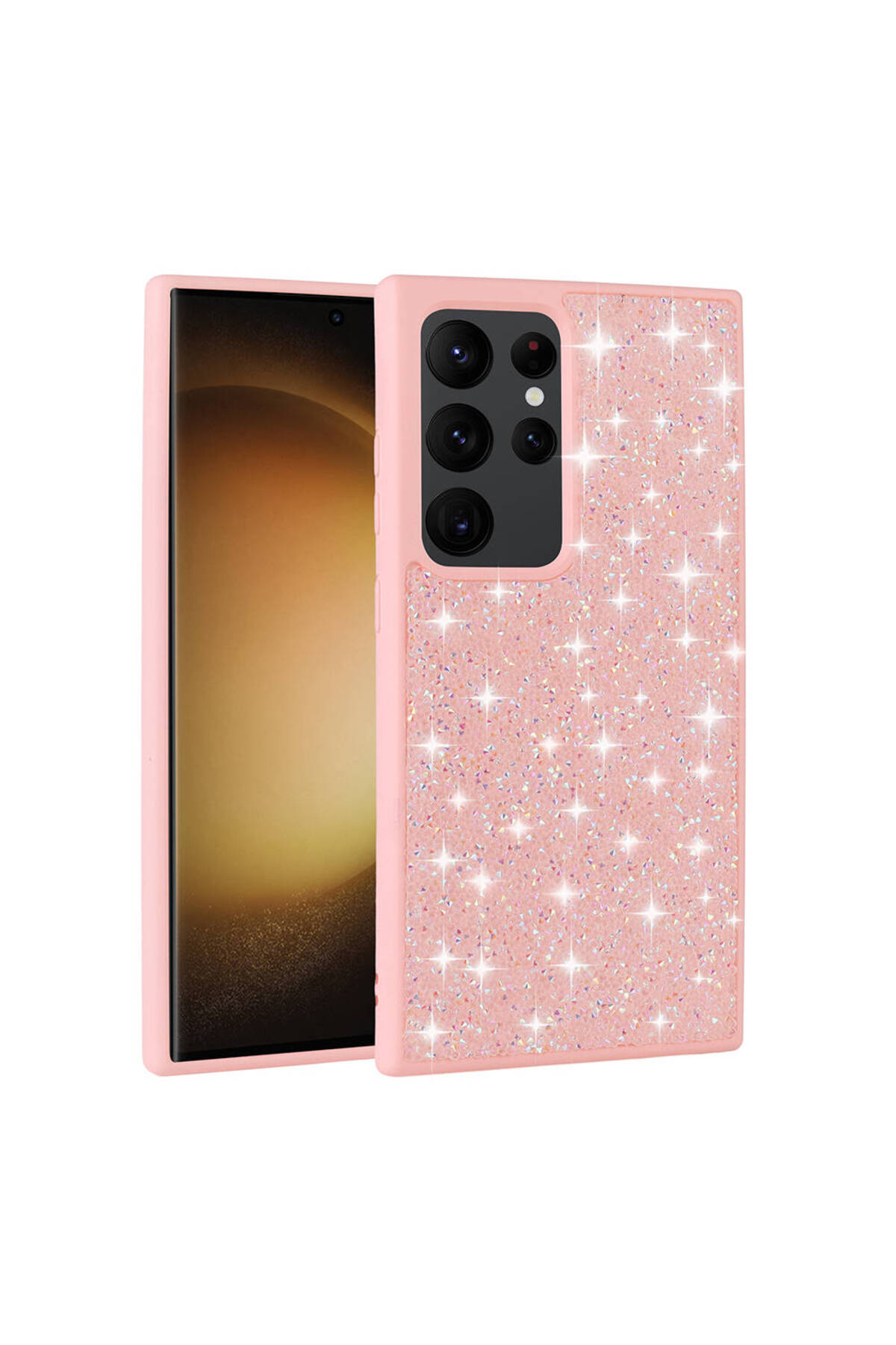 Galaxy S24 Ultra Uyumlu Parlak Taşlı Tasarım Pırlanta TKNC Kılıf-Pembe