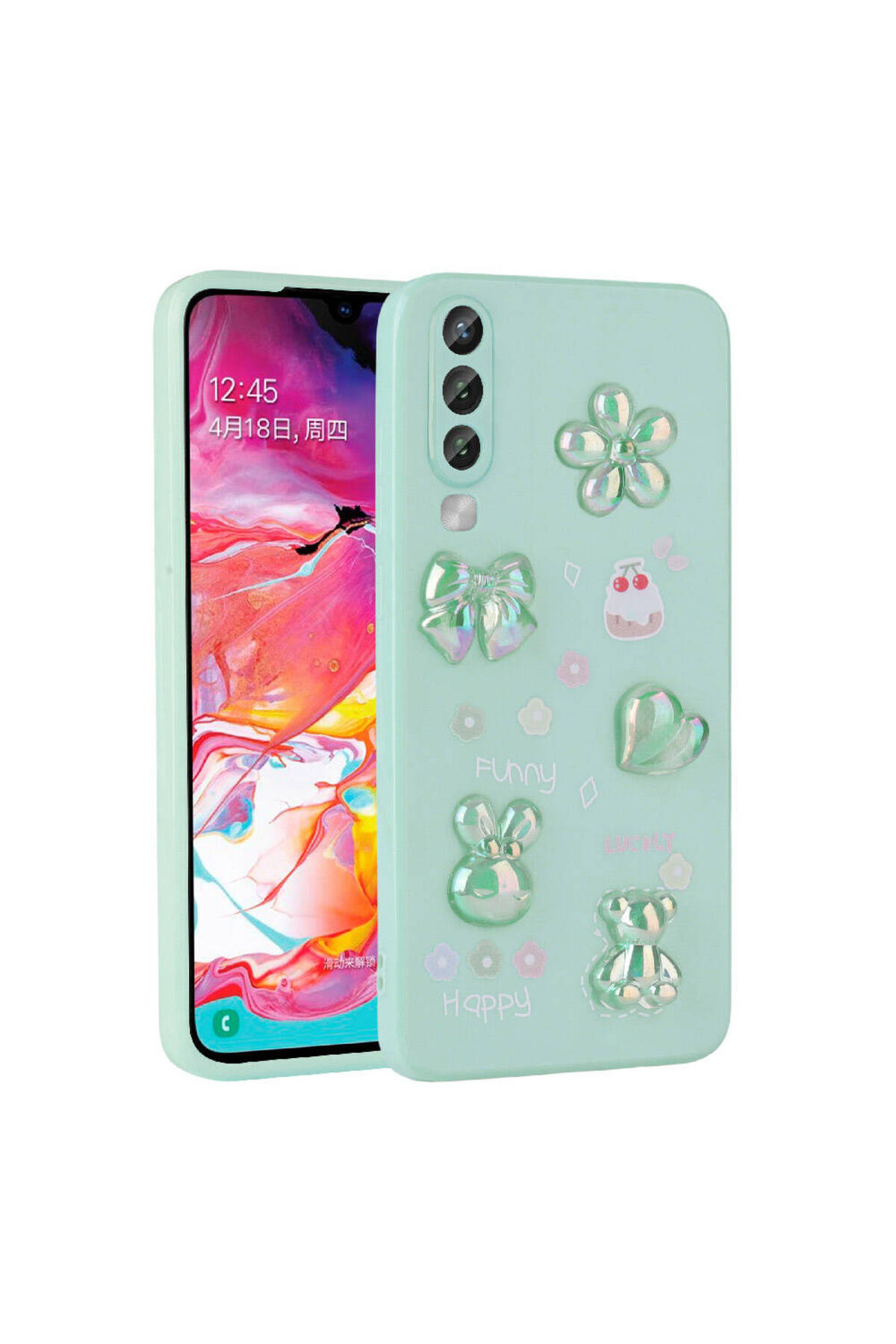 Galaxy A50 Kılıf Kabartma Figürlü Parlak TYGO Toys Silikon Kapak - Açık Yeşil