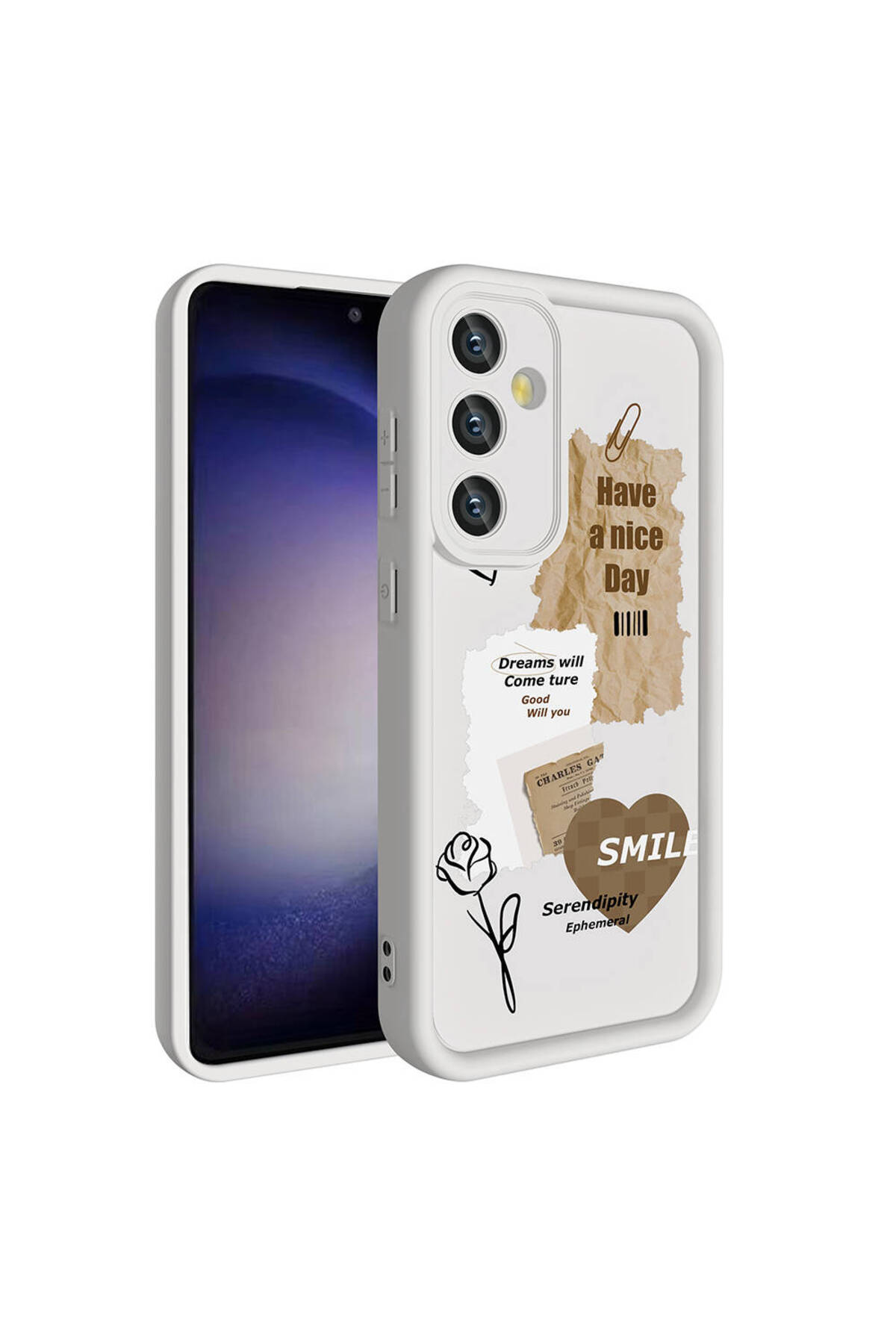 Galaxy S24 Kılıf Kamera Korumalı Baskılı Arka Yüzey TKNC Klas Kapak - Koyu Kahve
