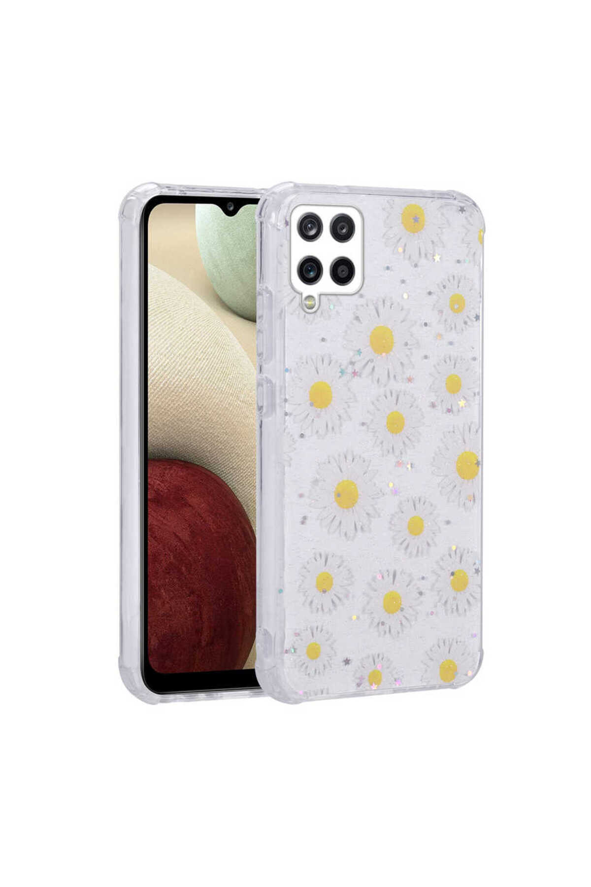 Galaxy M33 Kılıf Simli Desenli Kamera Korumalı Parlak MNC Popy Kapak - Papatya