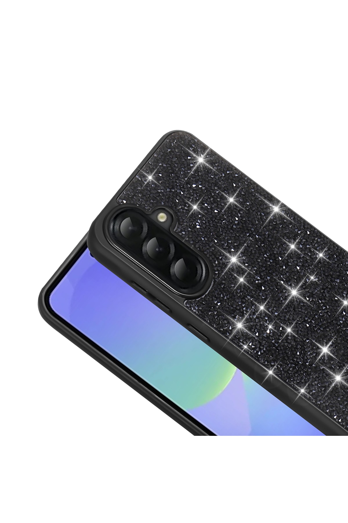 Galaxy A56 Kılıf Parlak Taşlı Tasarım HZRV Pırlanta Kapak - Beyaz