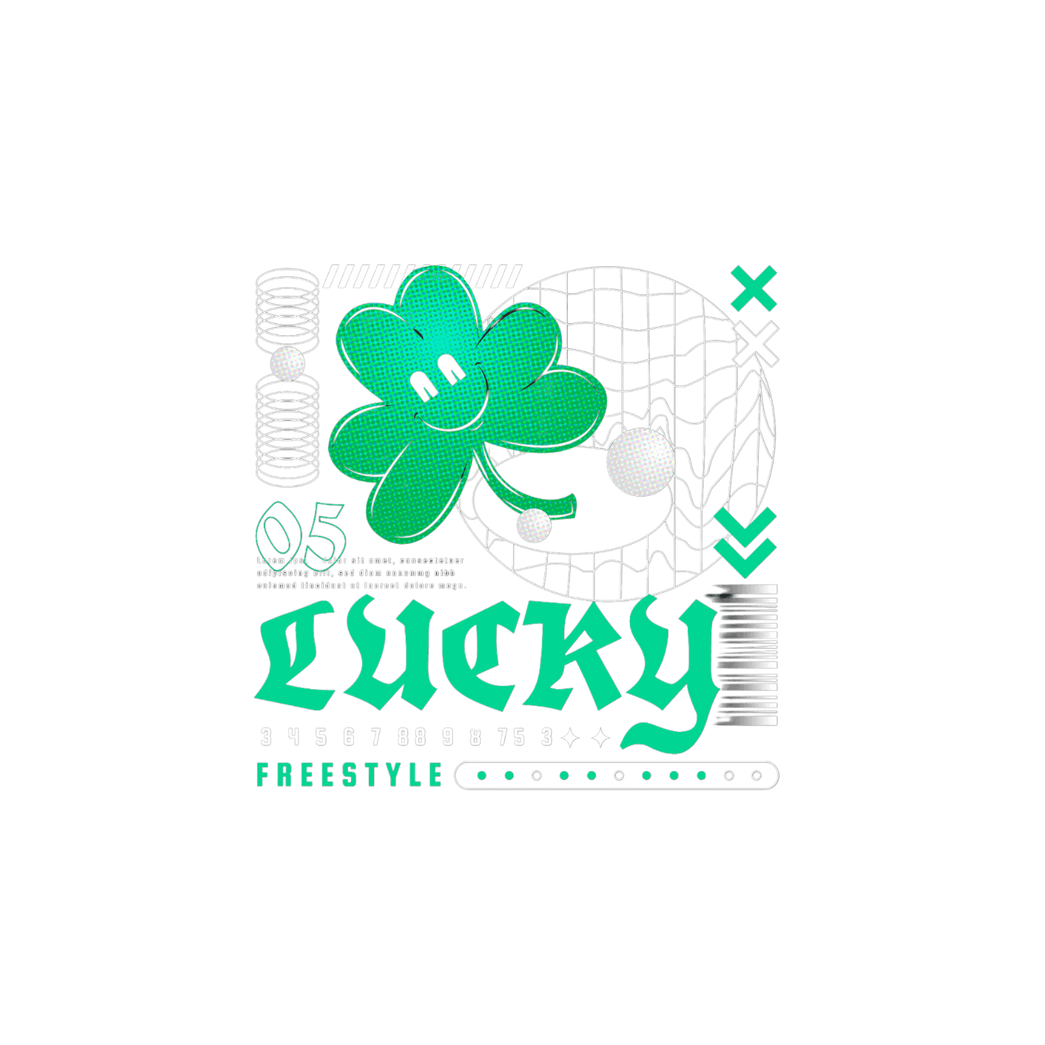 Erkek Sırt Baskılı "LUCKY" Bisiklet Yaka Tişört