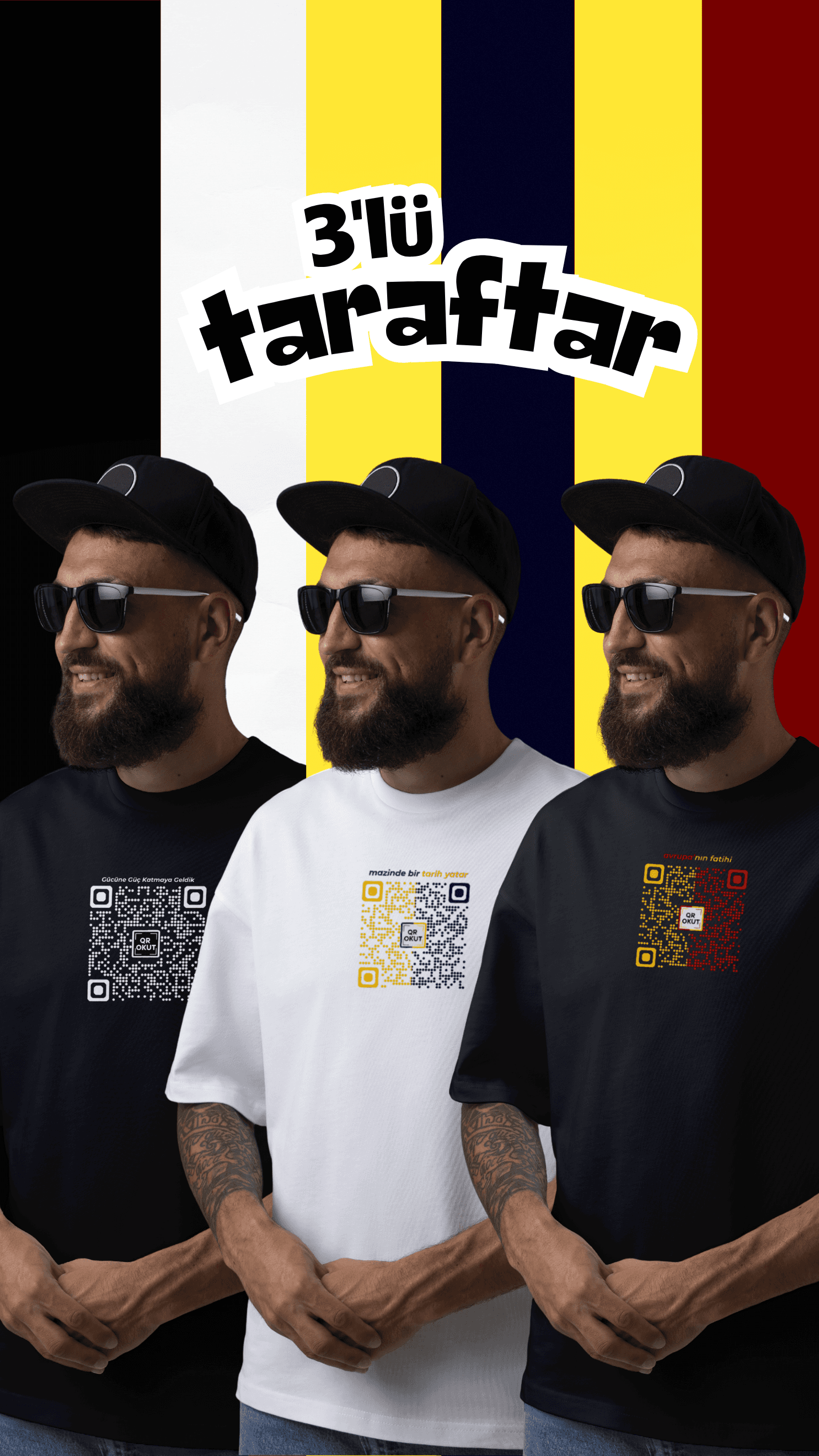 3'lü Taraftar - Kare Kodlu Marş Bisiklet Yaka Tişört
