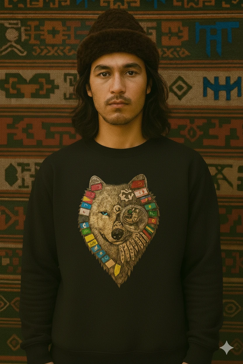 Kurt Baskılı Göktürk Sweatshirt Siyah