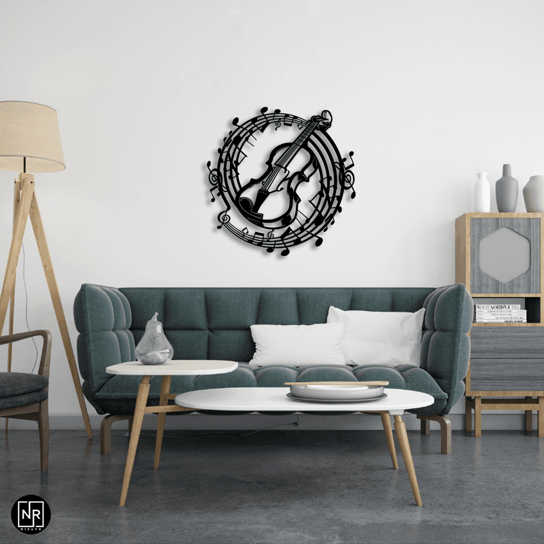 Keman ve Nota Detaylı Metal Tasarım Tablo