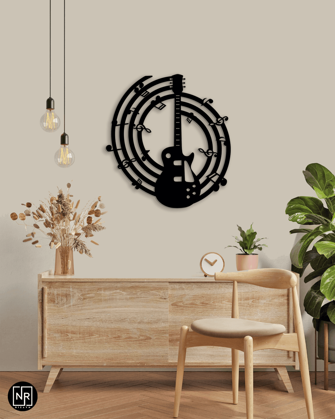 Nota Gitar Detaylı Metal Duvar Tablosu