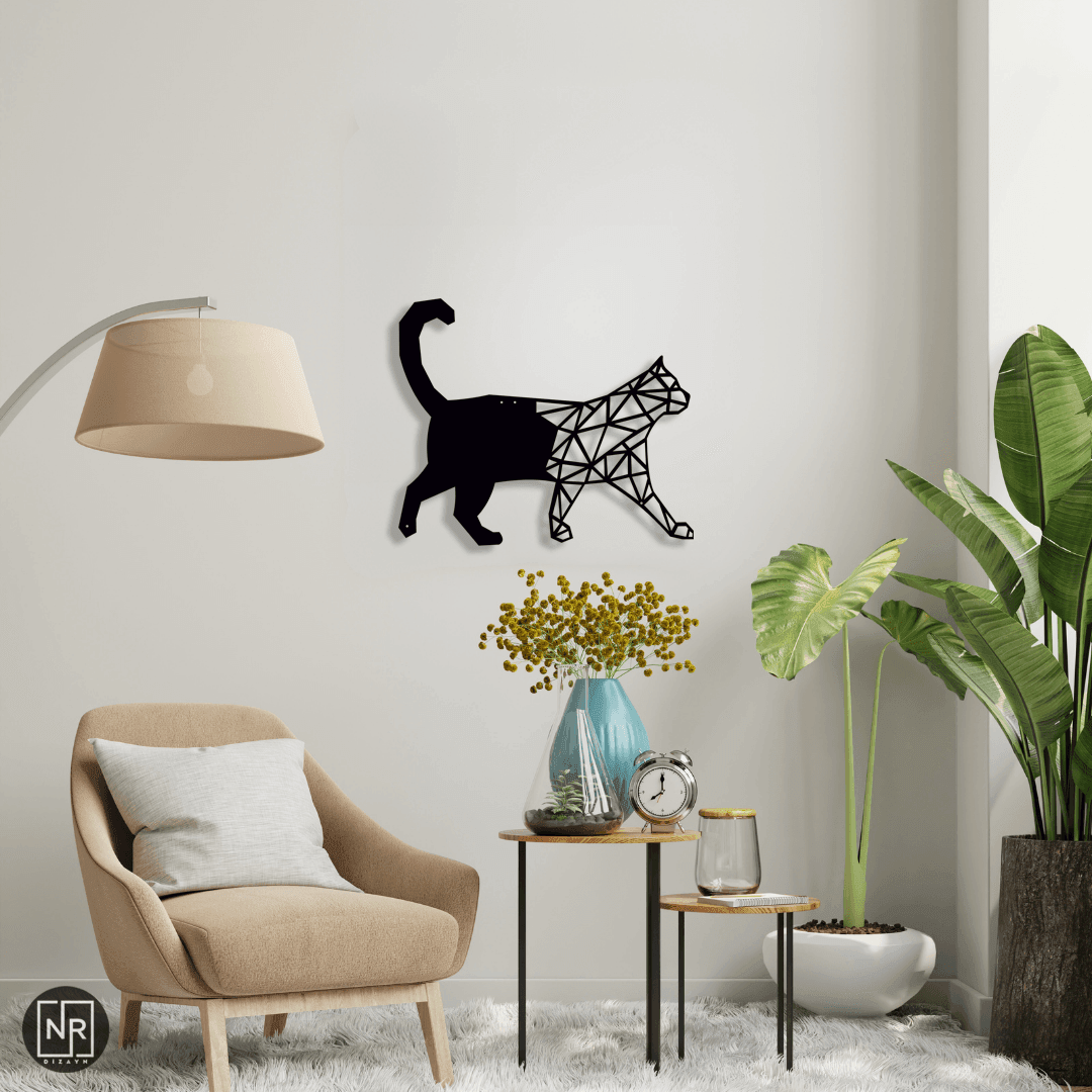 Kedi Motifli Metal Duvar Tablosu