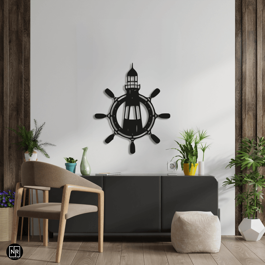 Dümen ve Deniz Feneri Detaylı Metal Tablo