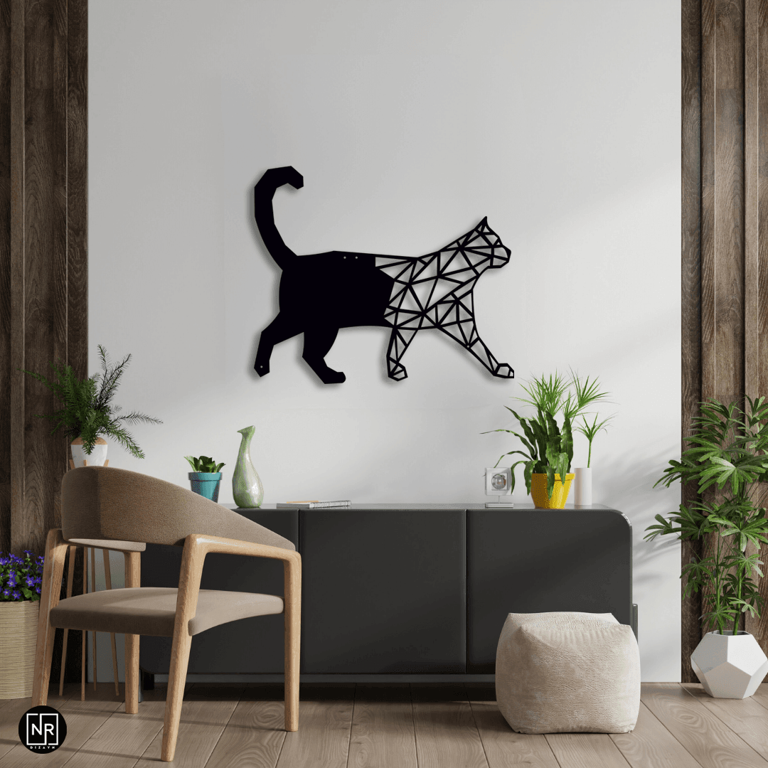 Kedi Motifli Metal Duvar Tablosu