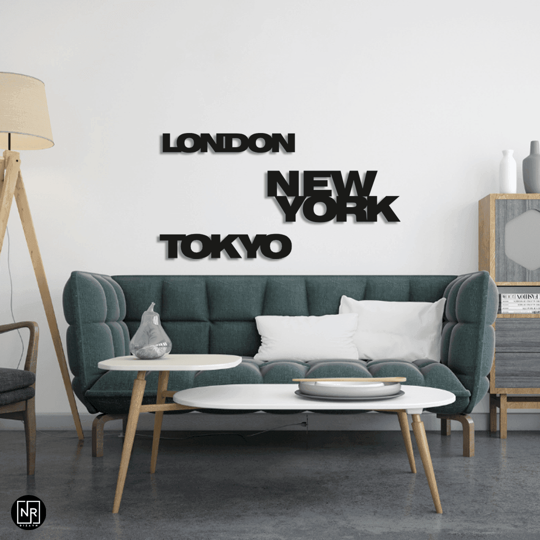 New York ,Tokyo , London Dekoratif Metal Tablo